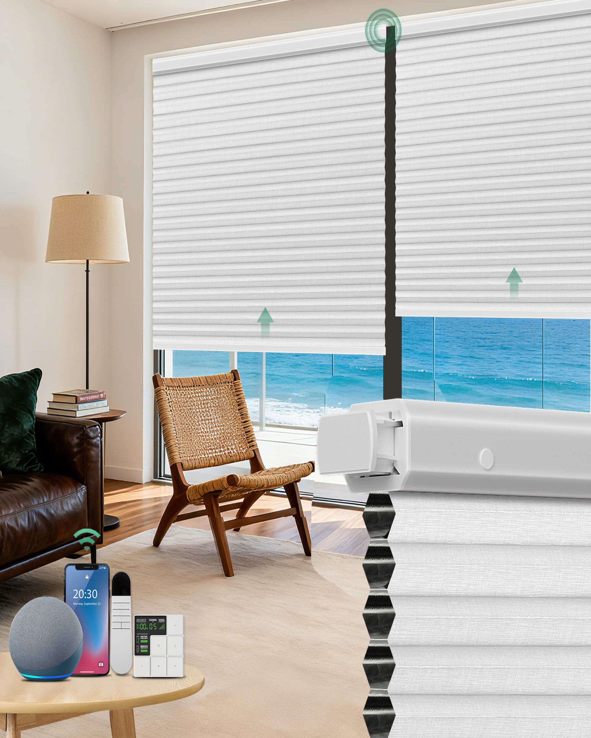 Allesin No-Drill Motorized Blackout Honeycomb Shades | Standard Sizes