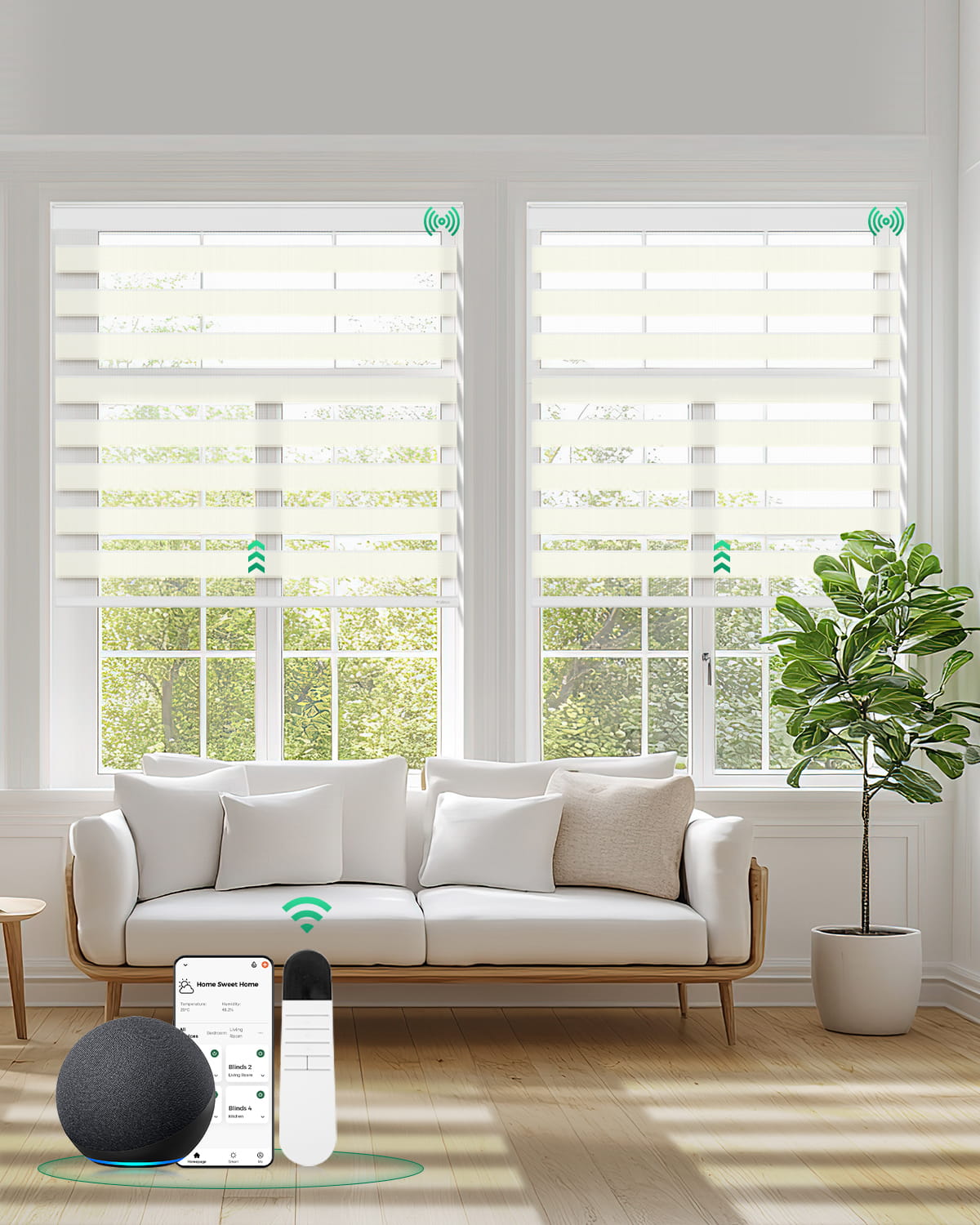 Allesin Motorized Zebra Shades | Drill Needed | Standard Sizes