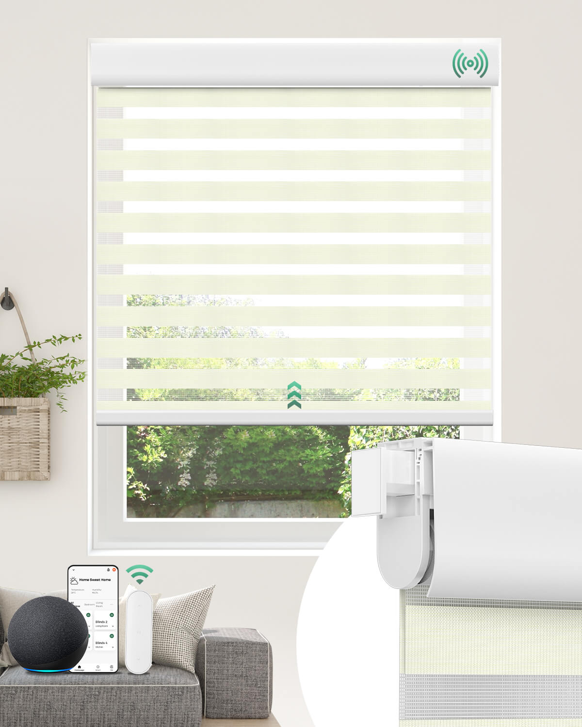 Allesin No-Drill Motorized Zebra Shades | Standard Sizes