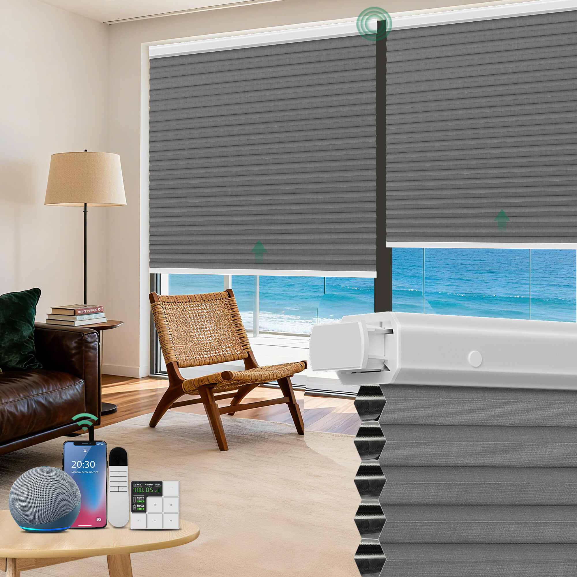 Allesin No-Drill Motorized Blackout Honeycomb Shades | Standard Sizes