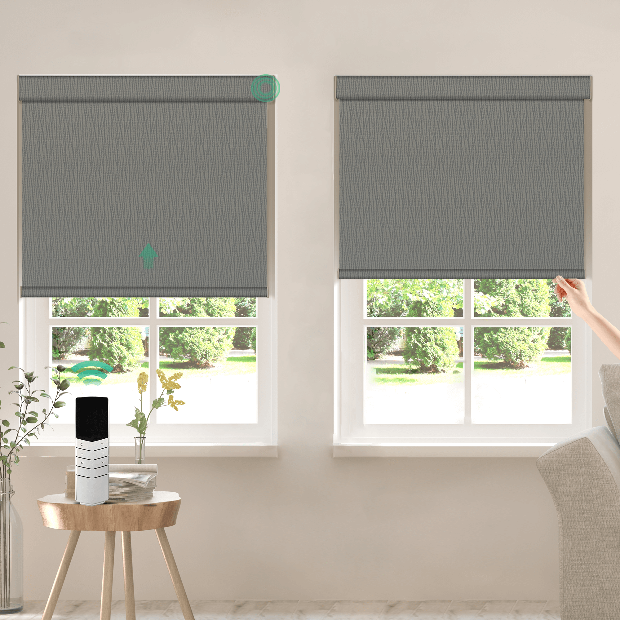 Allesin Dual-Control Blackout Roller Shades | Remote & Manual