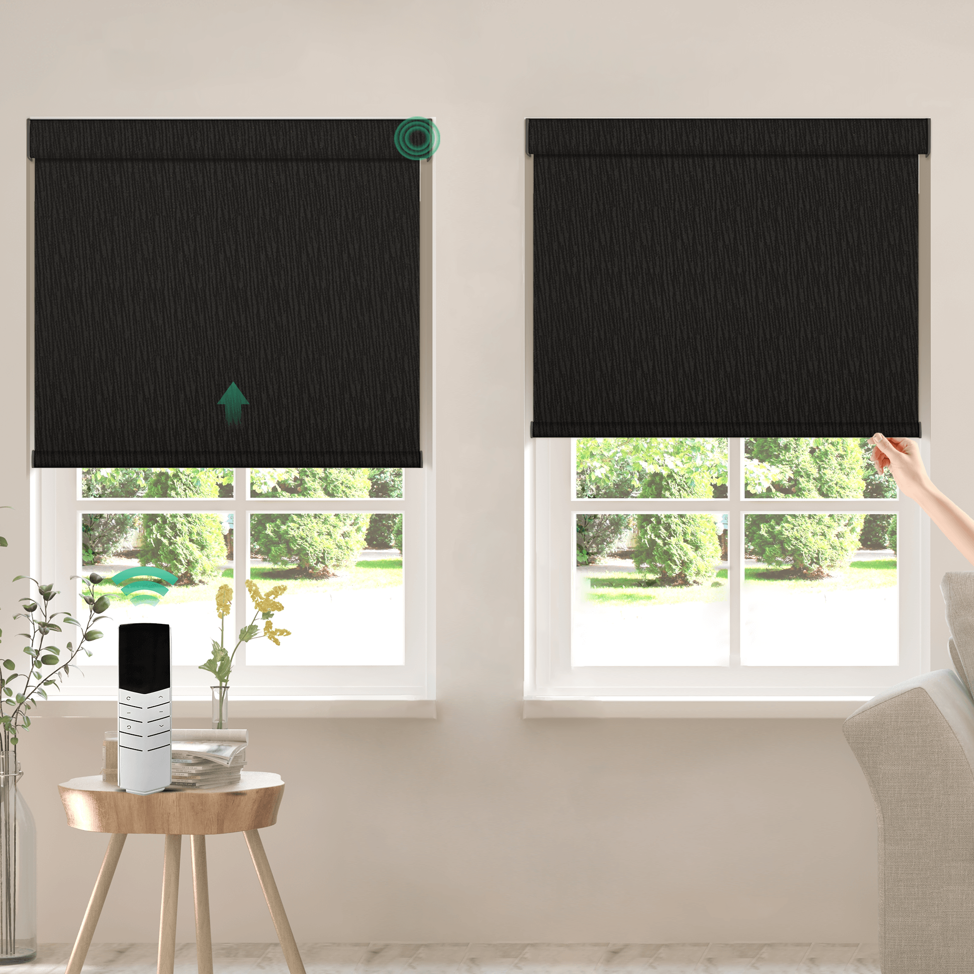 Allesin Dual-Control Blackout Roller Shades | Remote & Manual