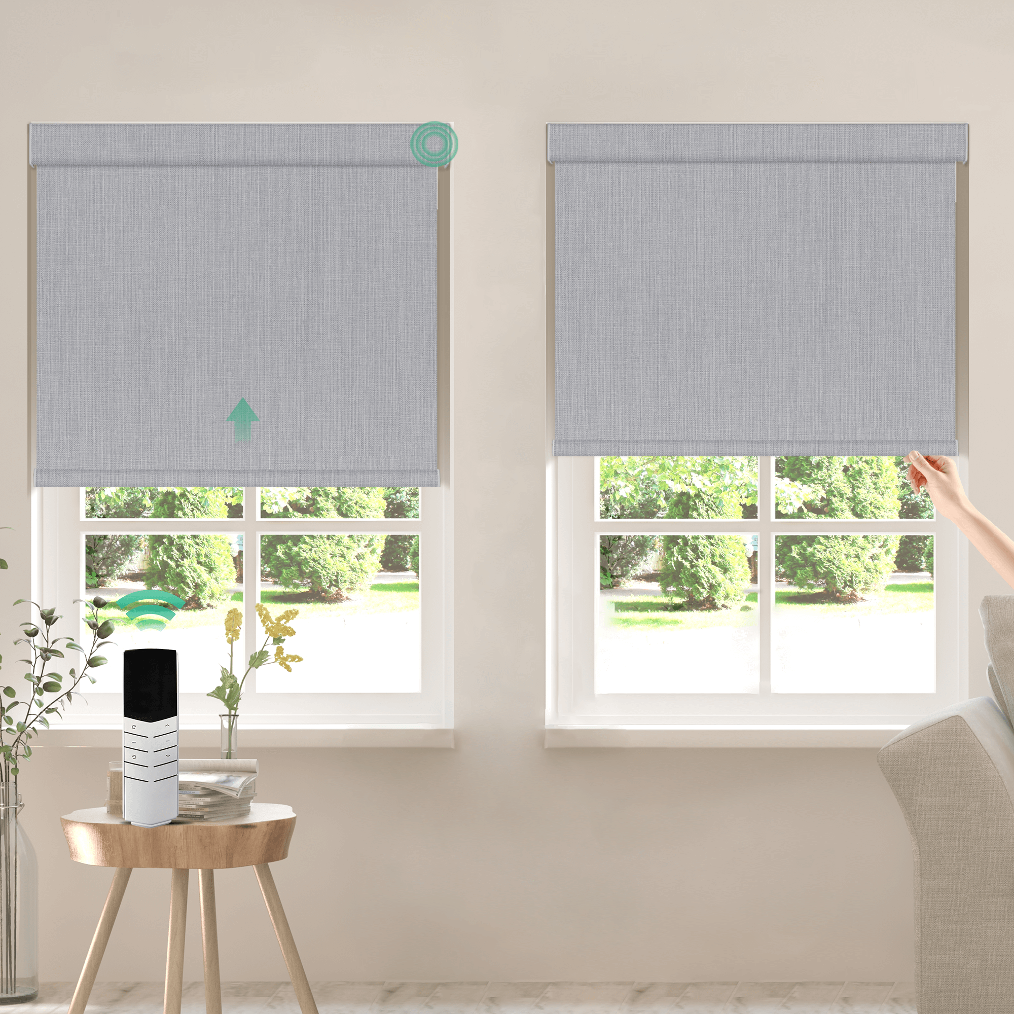 Allesin Dual-Control Blackout Roller Shades | Remote & Manual