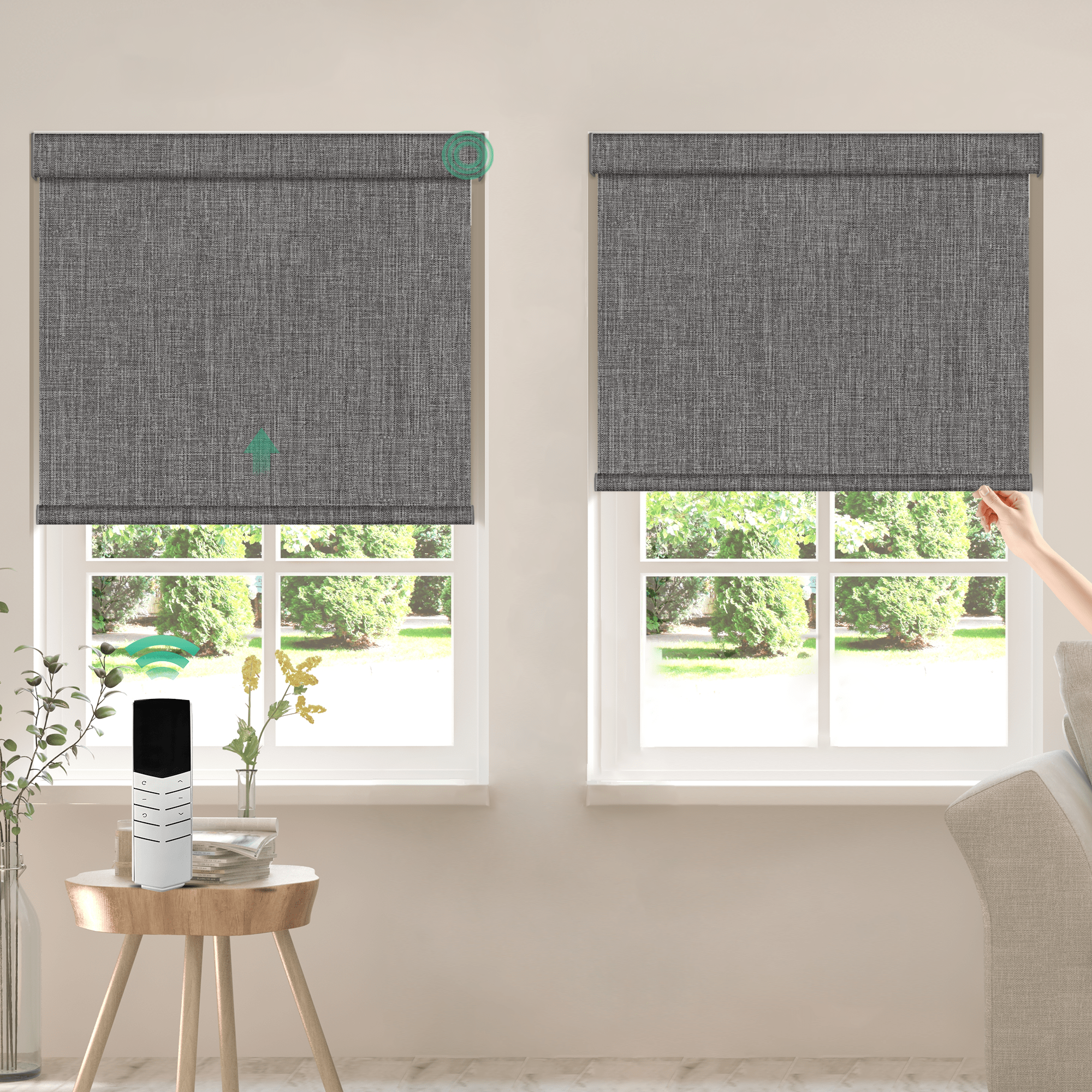 Allesin Dual-Control Blackout Roller Shades | Remote & Manual