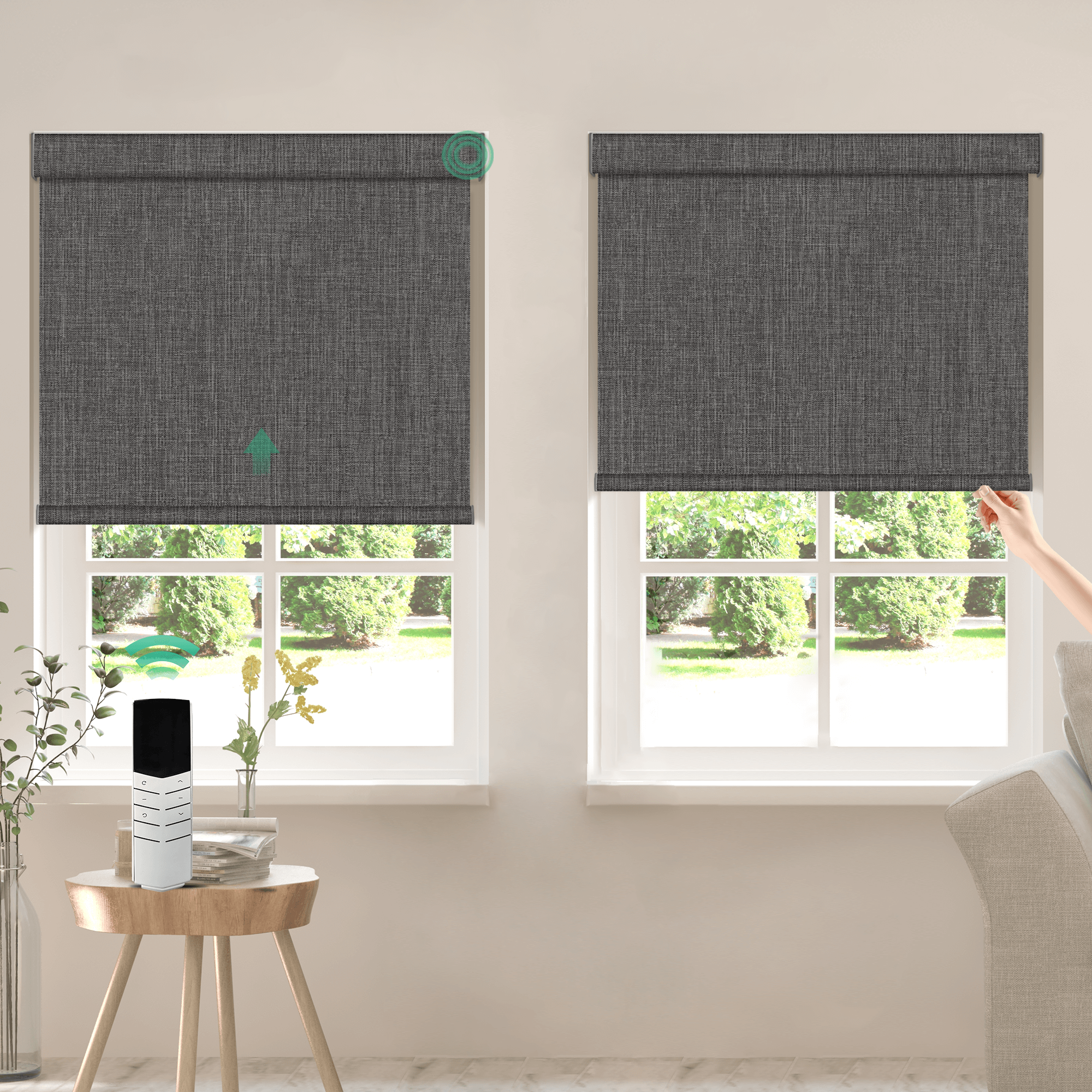 Allesin Dual-Control Blackout Roller Shades | Remote & Manual