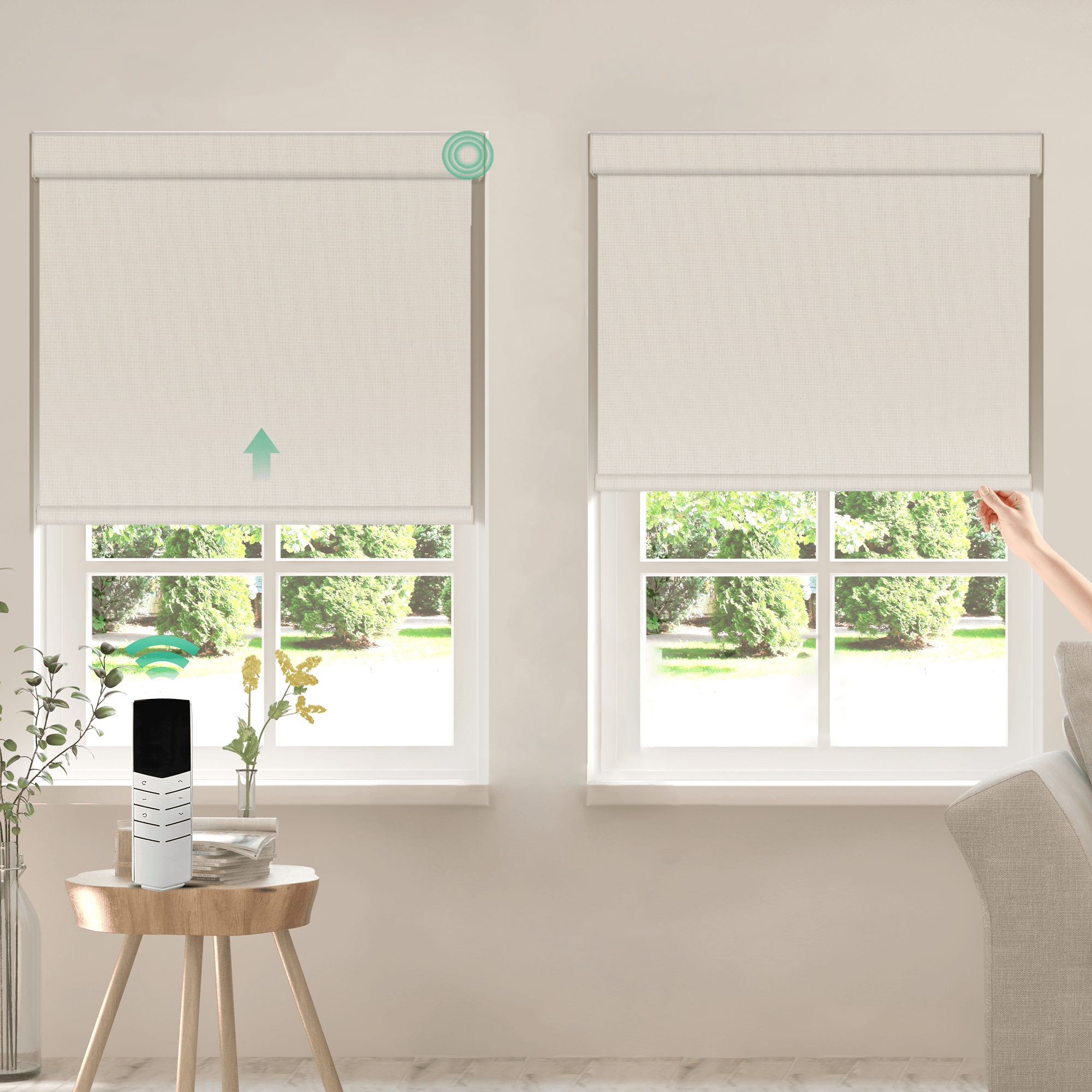 Allesin Dual-Control Blackout Roller Shades | Remote & Manual