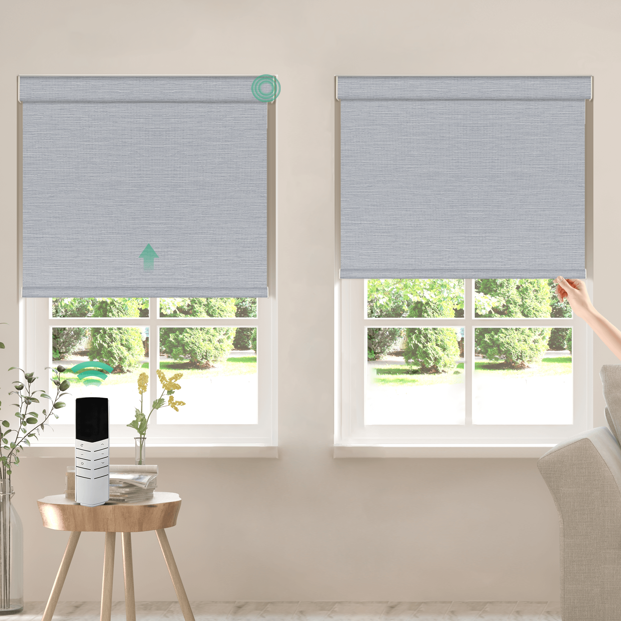 Allesin Dual-Control Blackout Roller Shades | Remote & Manual
