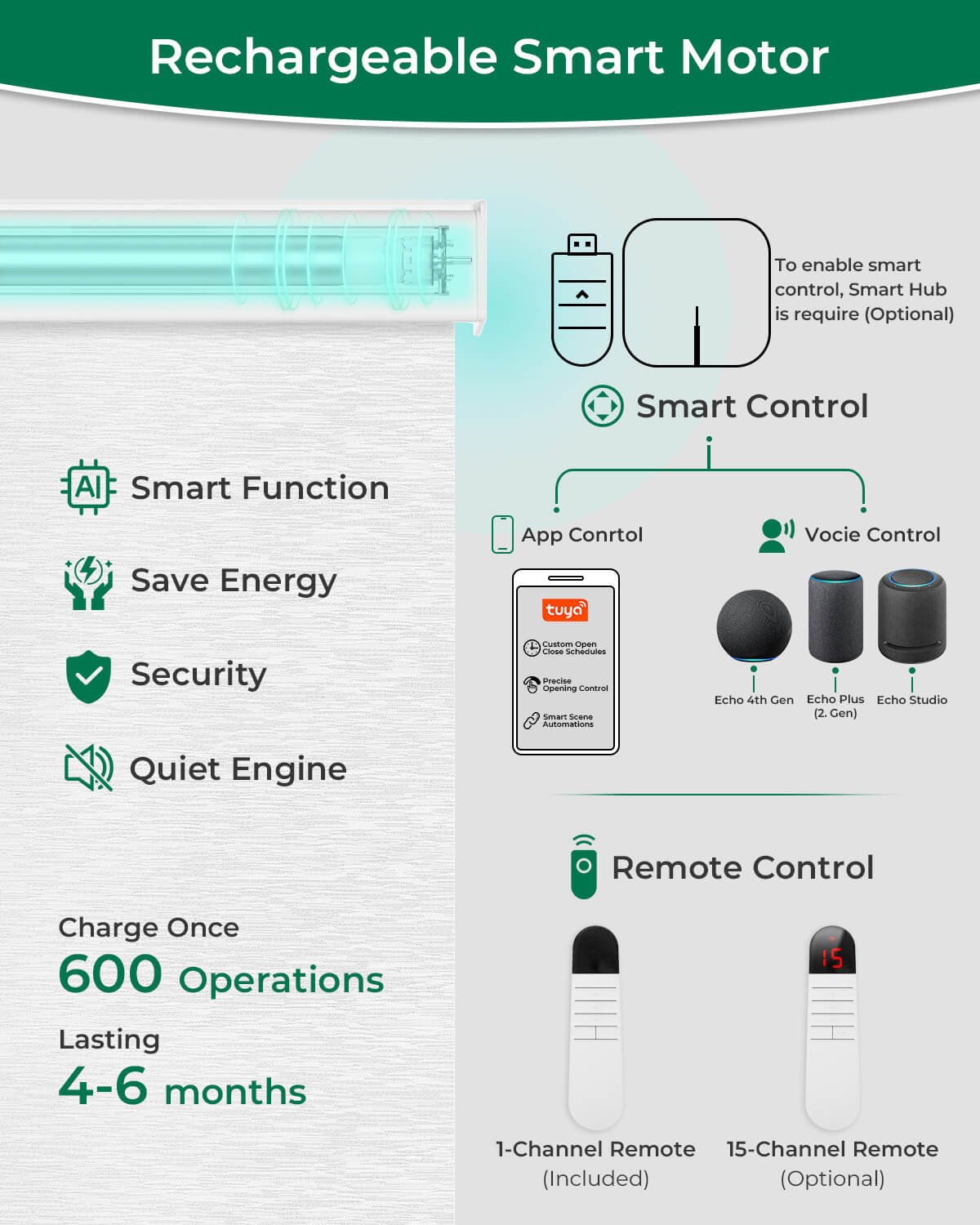 Allesin Motorized Blackout Roller Shades | Drill Needed | Standard Sizes