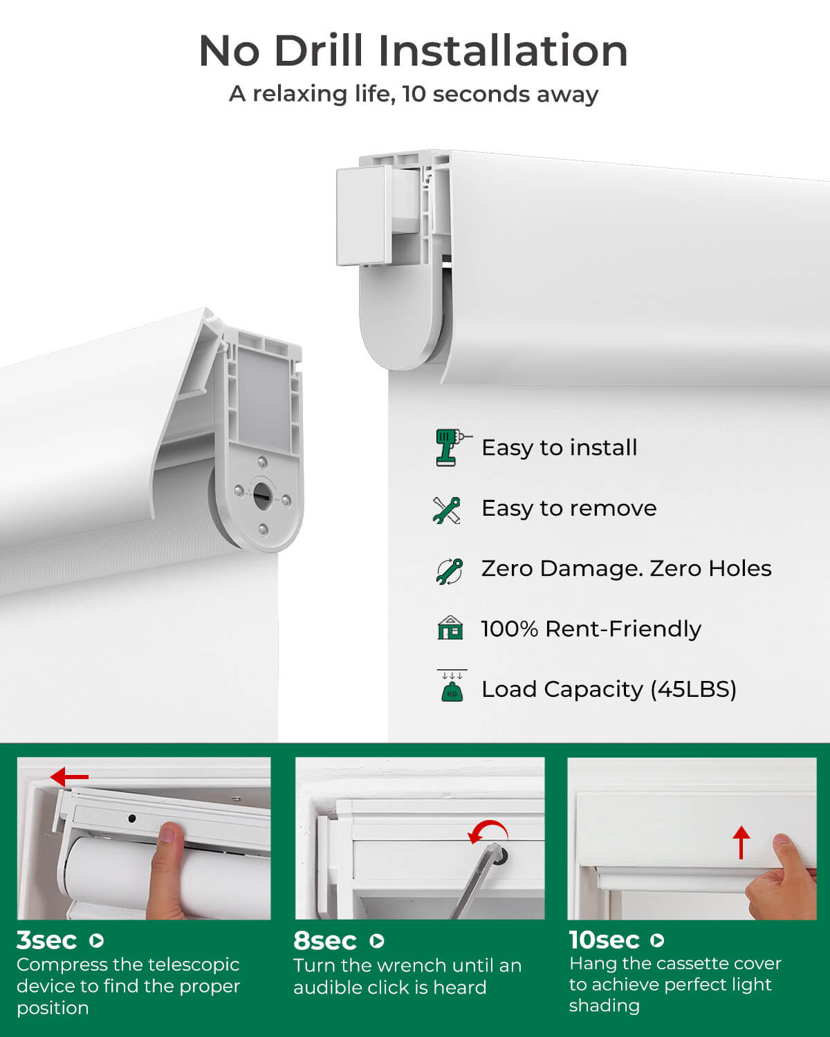 Allesin No-Drill Motorized Blackout Roller Shades | Standard Sizes