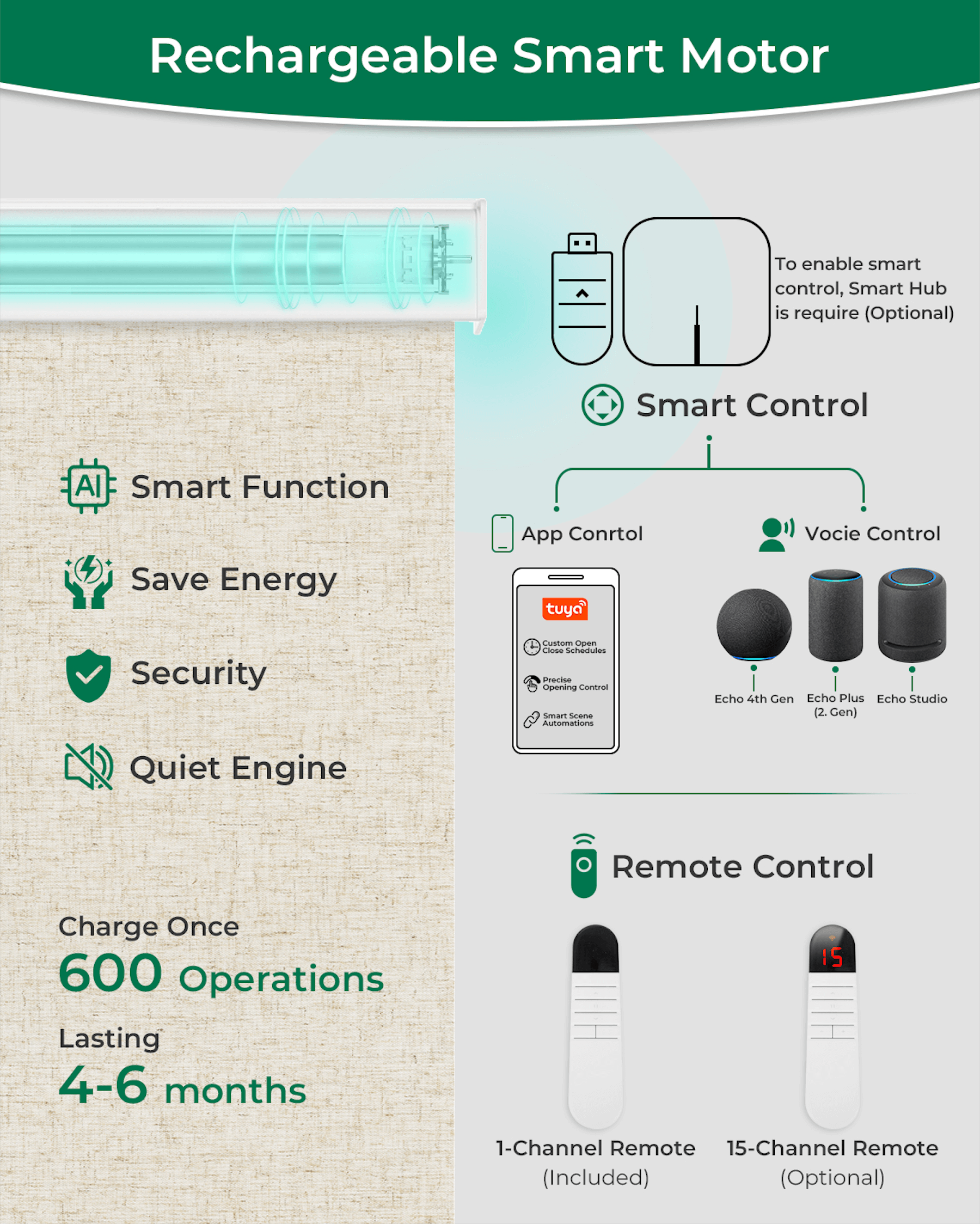 Allesin Motorized Blackout Roller Shades | Drill Needed | Standard Sizes