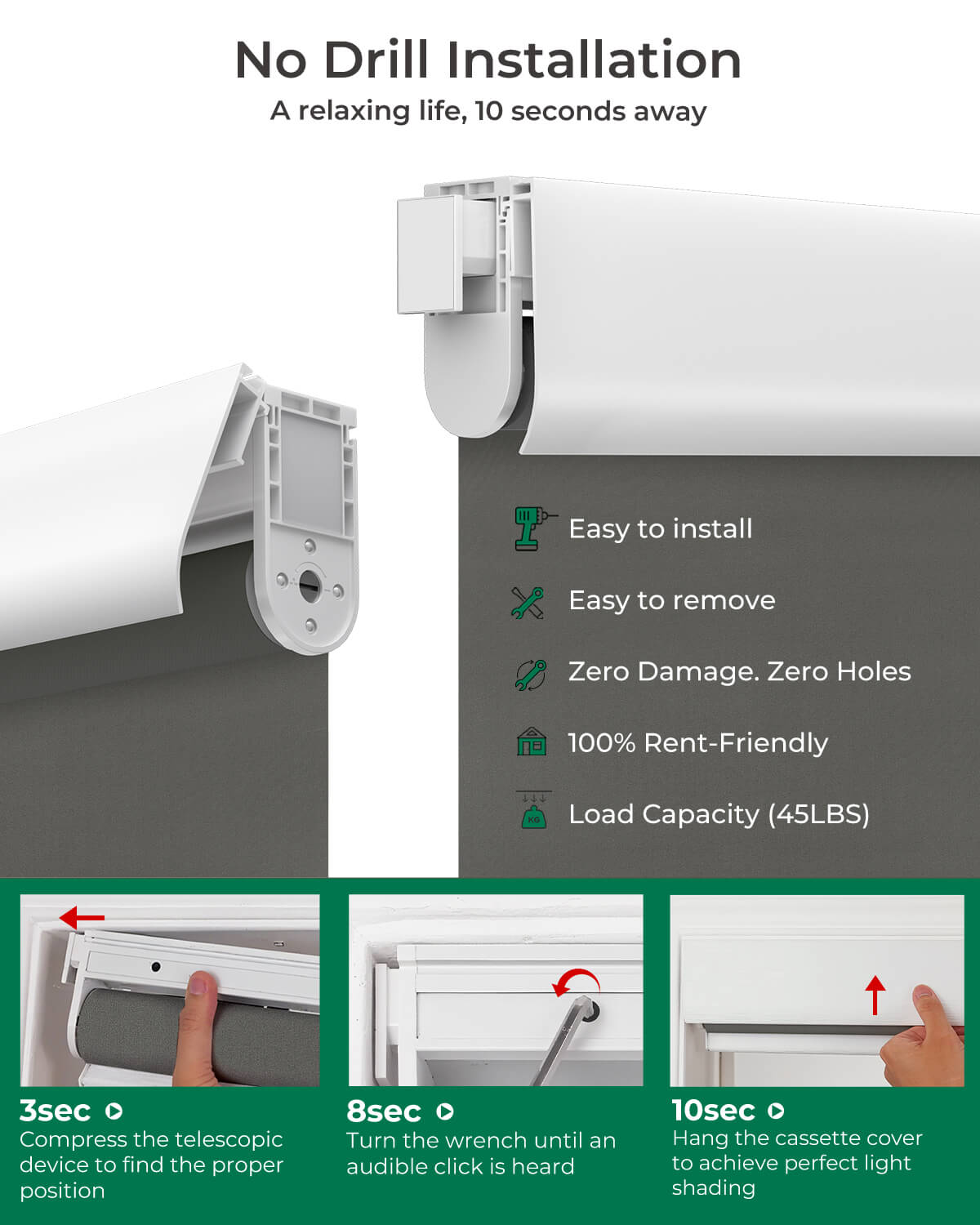 Allesin No-Drill Motorized Blackout Roller Shades | Standard Sizes