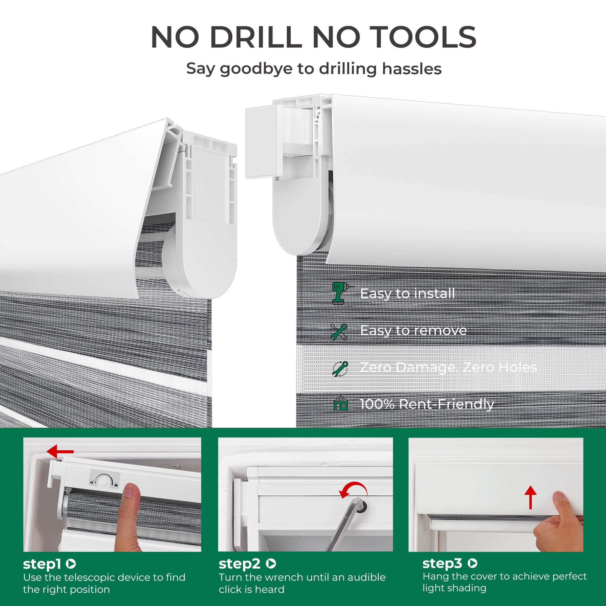Allesin No-Drill Motorized Zebra Shades | Standard Sizes