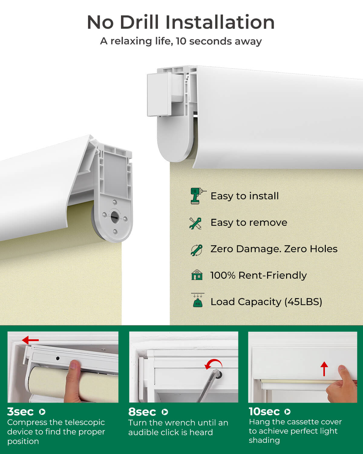 Allesin No-Drill Motorized Blackout Roller Shades | Standard Sizes