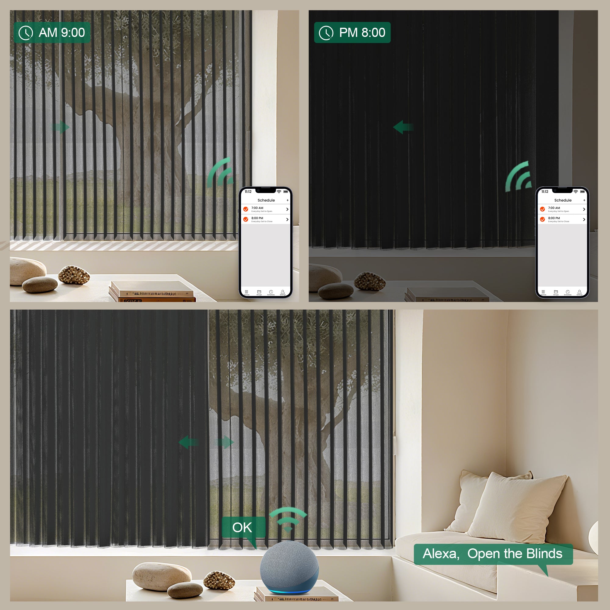 Allesin Motorized Vertical Sheer Shades | Center Opening