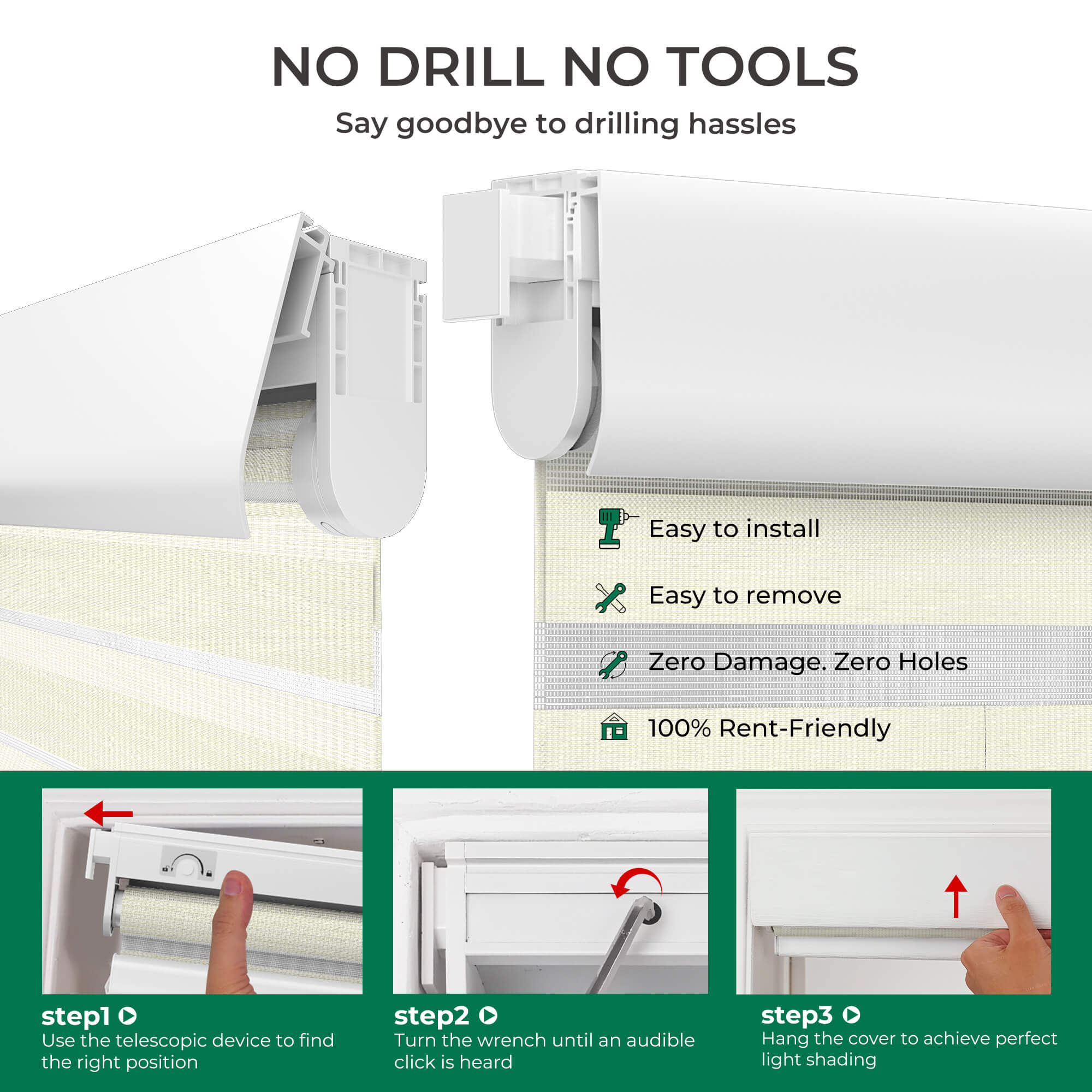 Allesin No-Drill Motorized Zebra Shades | Standard Sizes