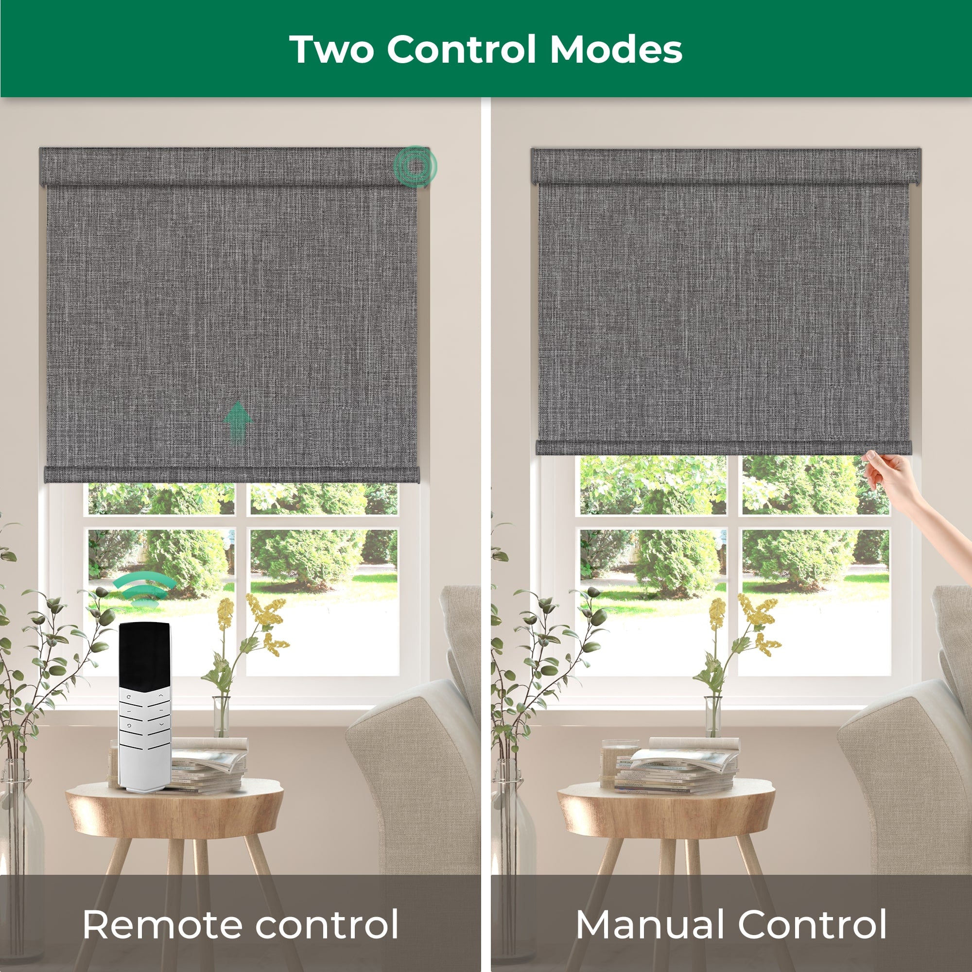 Allesin Dual-Control Blackout Roller Shades | Remote & Manual