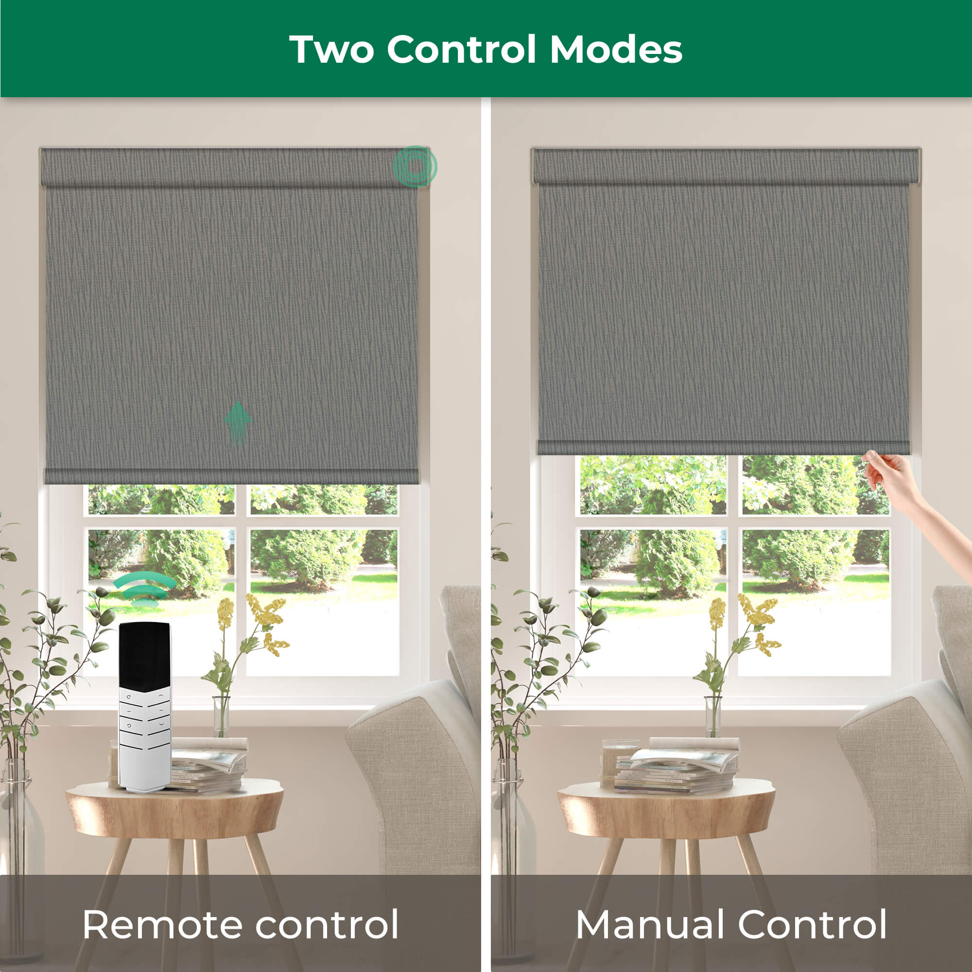 Allesin Dual-Control Blackout Roller Shades | Remote & Manual
