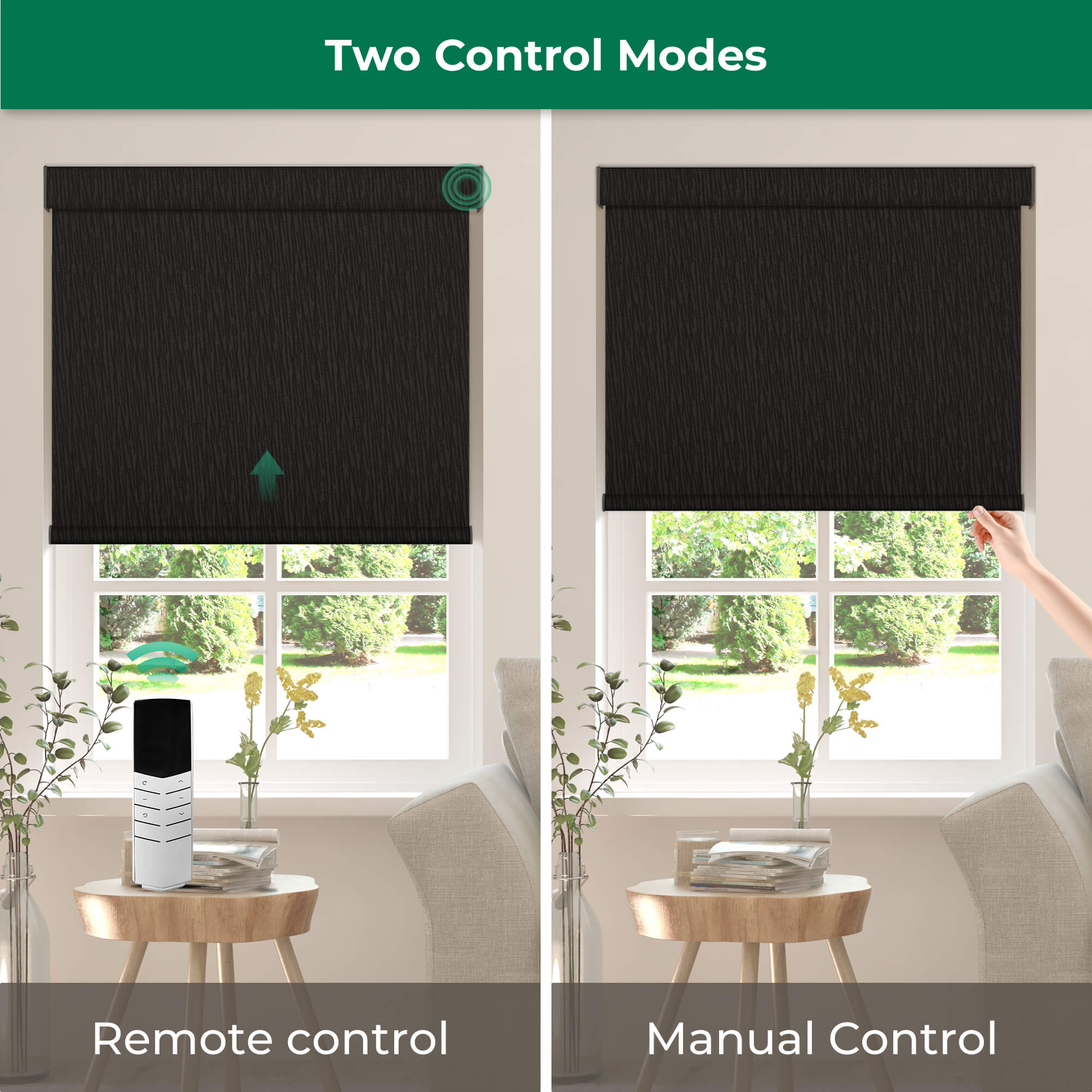 Allesin Dual-Control Blackout Roller Shades | Remote & Manual