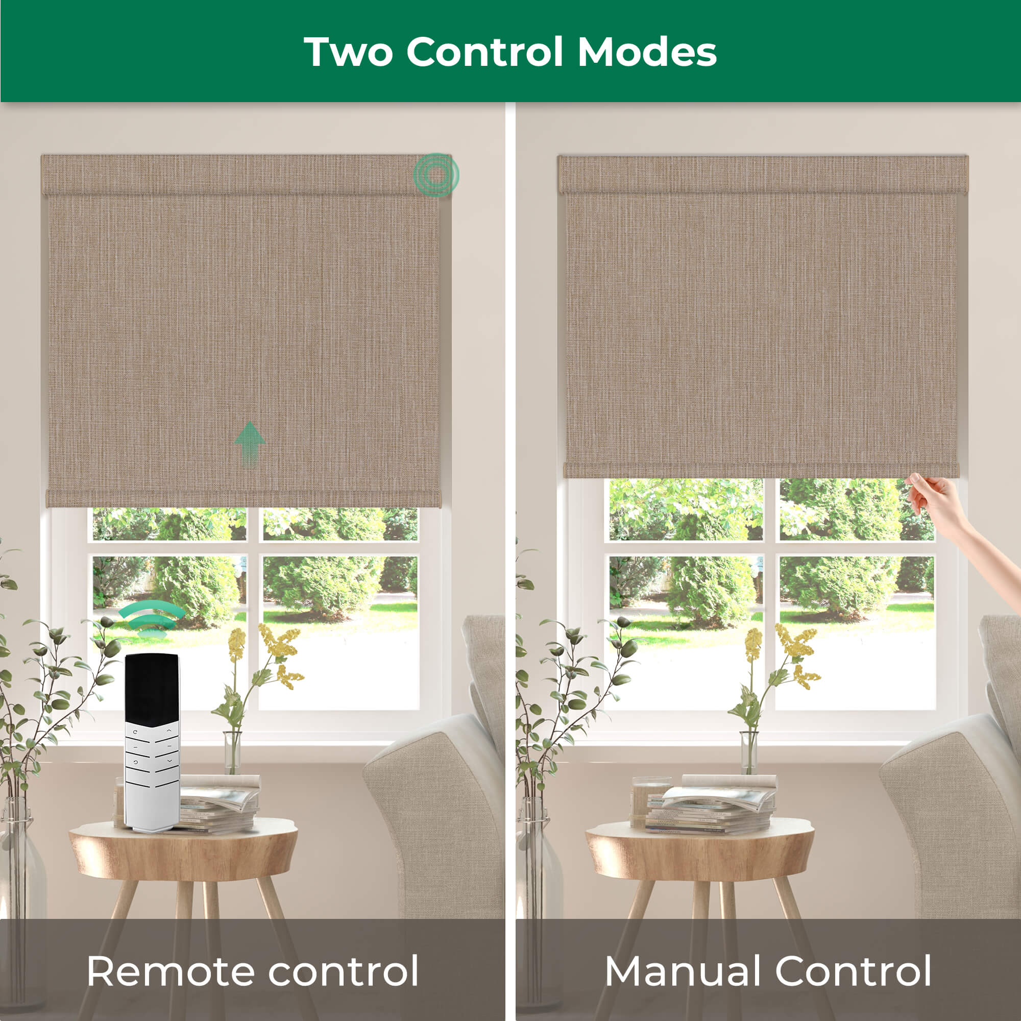 Allesin Dual-Control Blackout Roller Shades | Remote & Manual