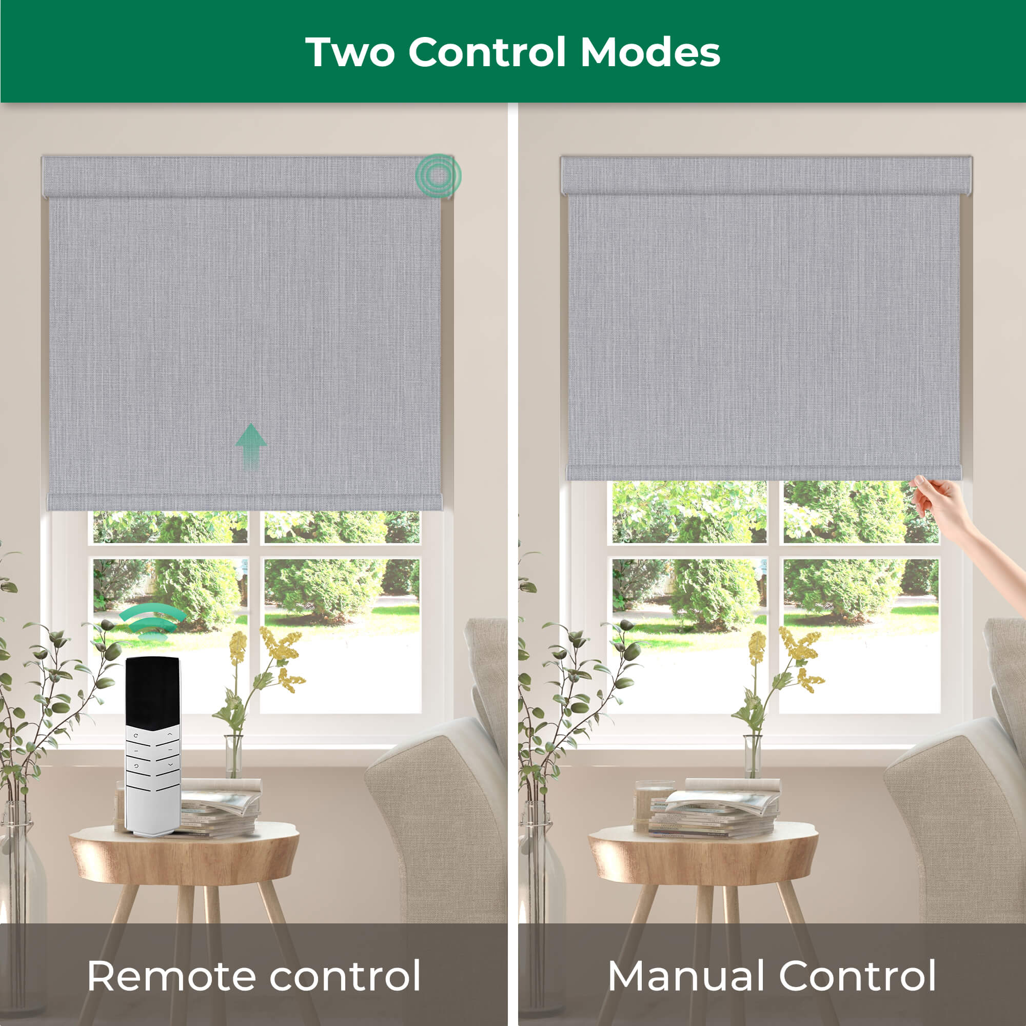 Allesin Dual-Control Blackout Roller Shades | Remote & Manual