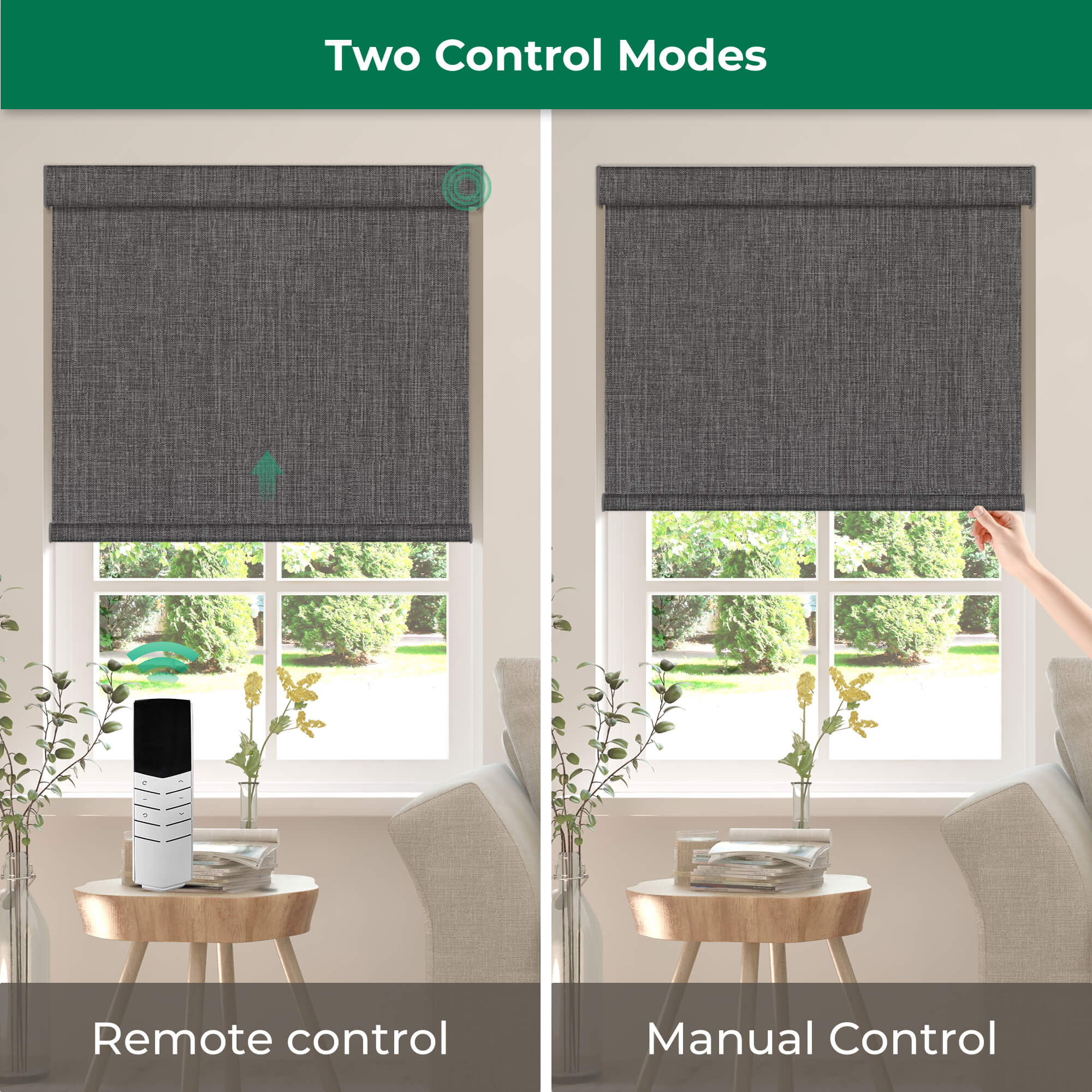 Allesin Dual-Control Blackout Roller Shades | Remote & Manual