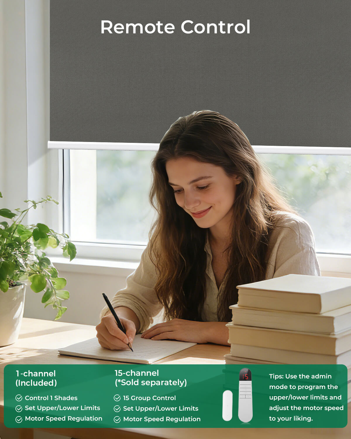 Allesin No-Drill Motorized Blackout Roller Shades | Standard Sizes