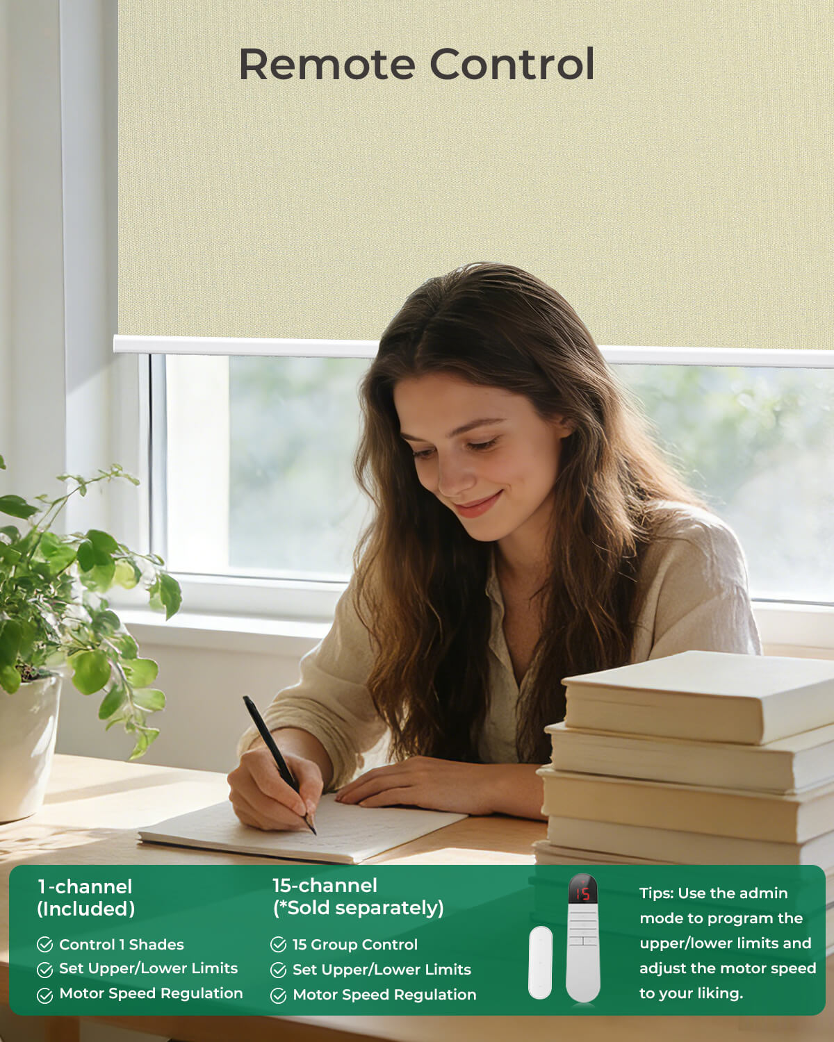 Allesin No-Drill Motorized Blackout Roller Shades | Standard Sizes
