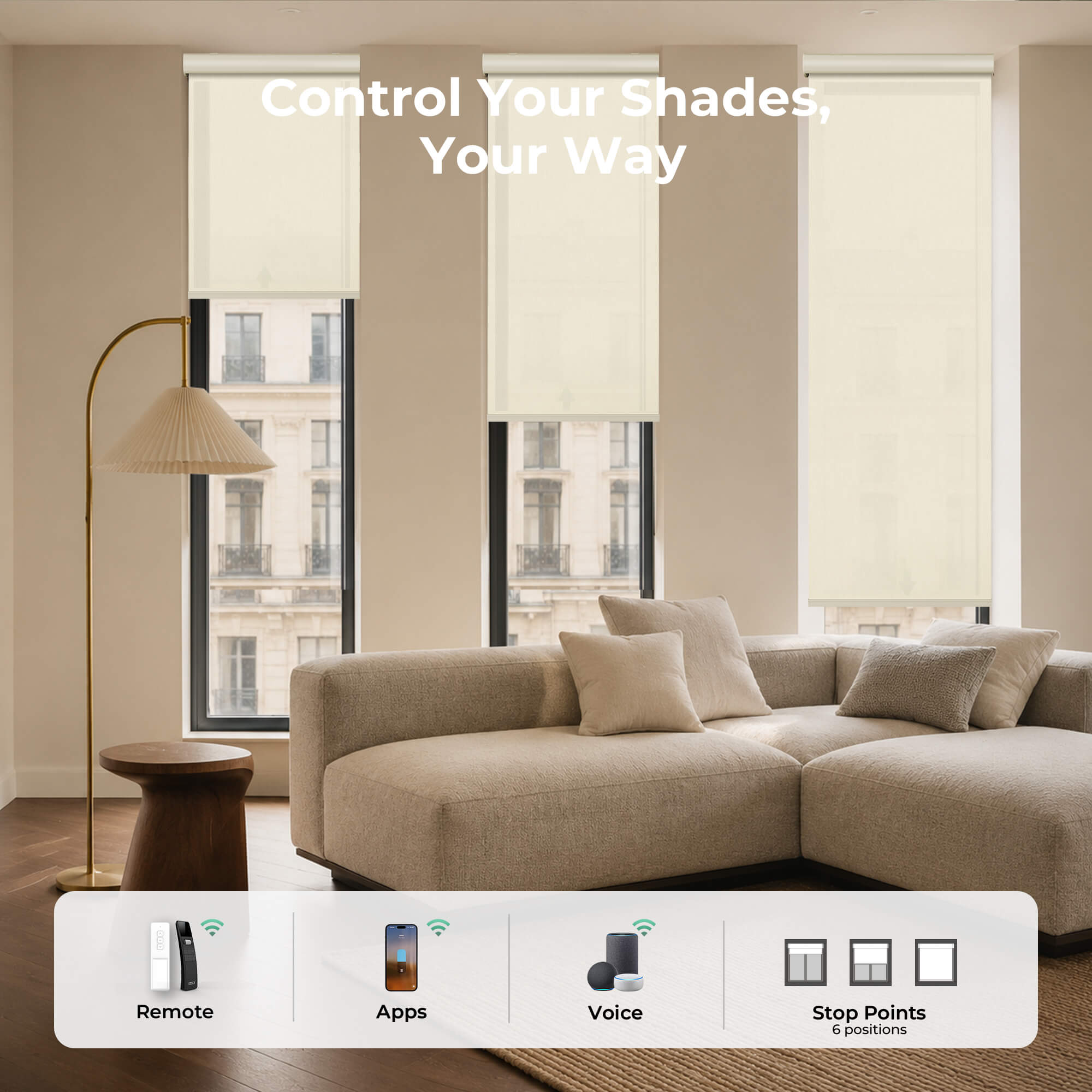 Allesin Motorized Solar Roller Shades | Stylish Series