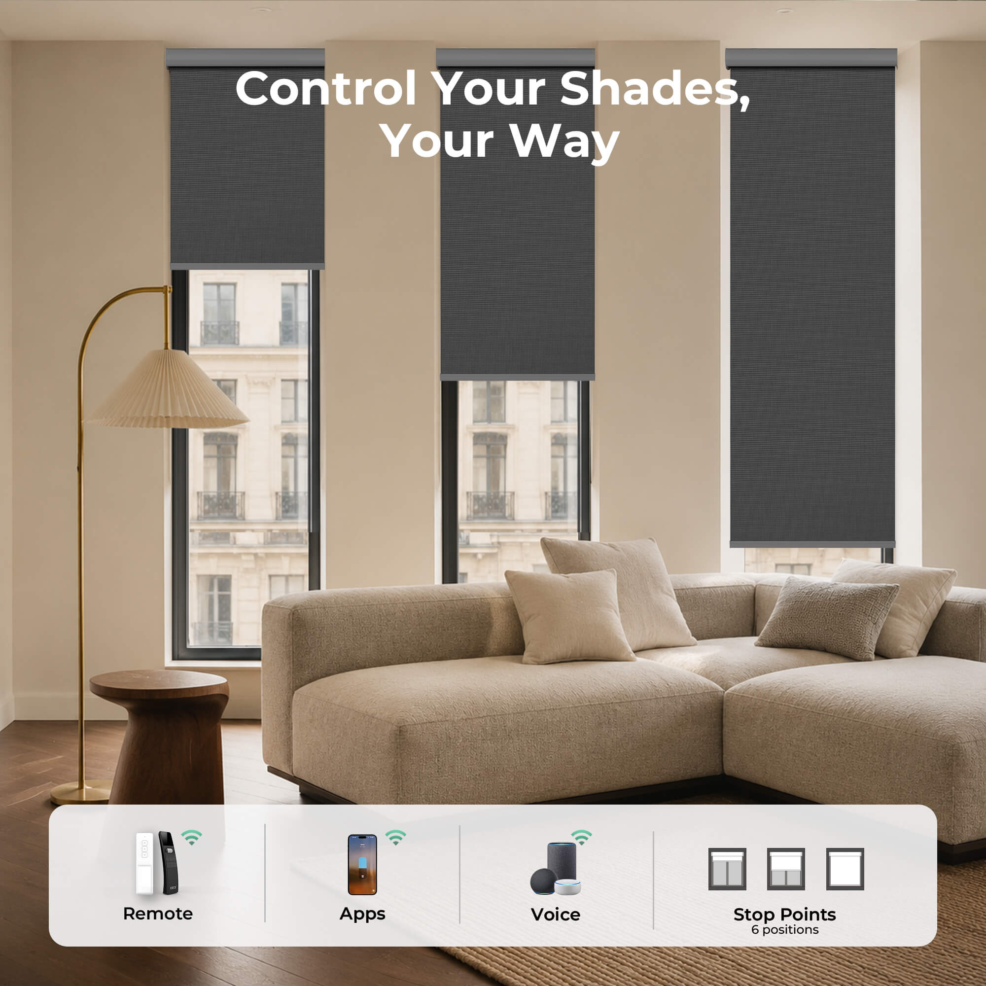 Allesin Motorized Solar Roller Shades | Stylish Series