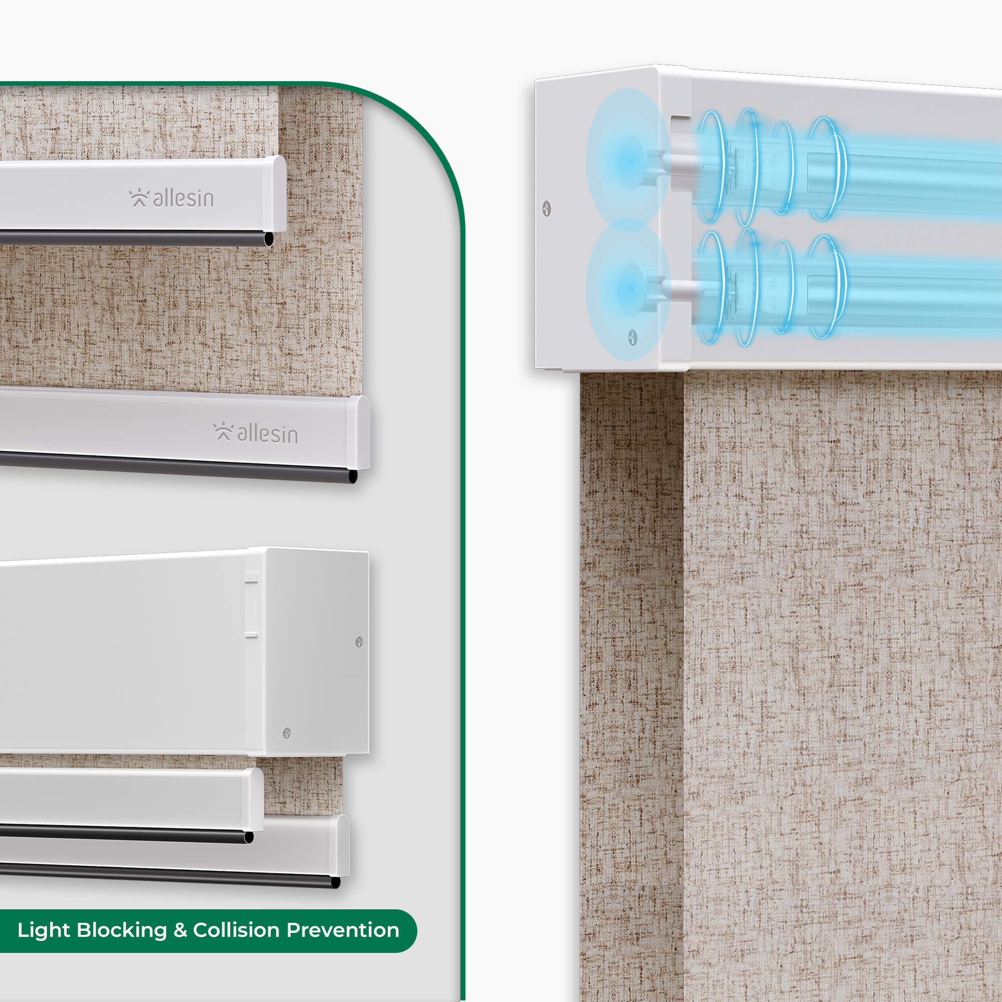 Allesin Motorized Dual Roller Shades | Blackout & Light Filtering