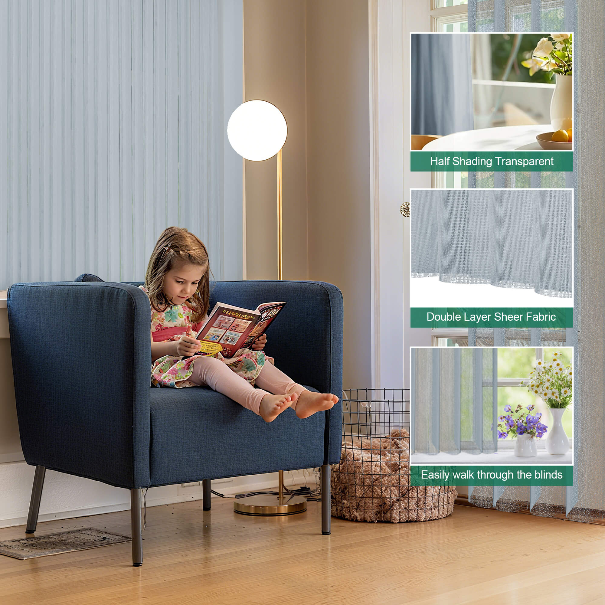Allesin Motorized Vertical Sheer Shades | Center Opening