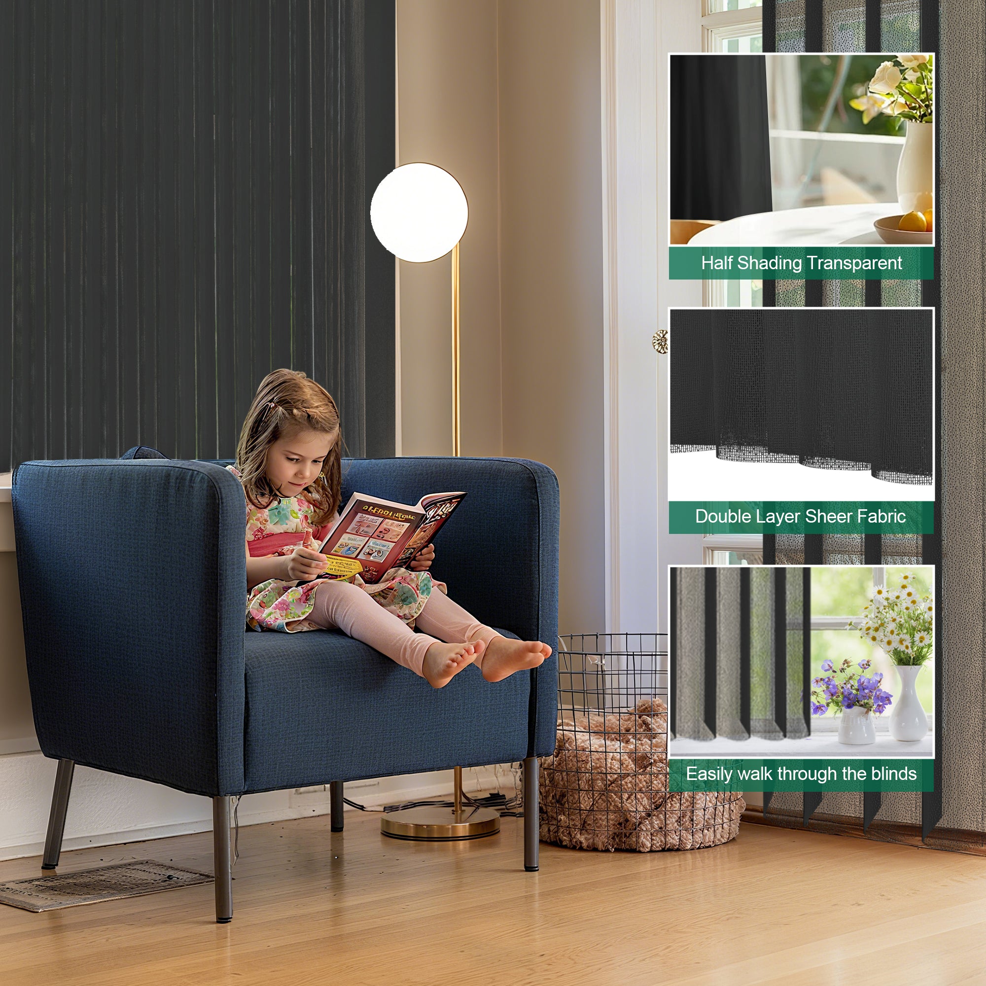 Allesin Motorized Vertical Sheer Shades | Center Opening