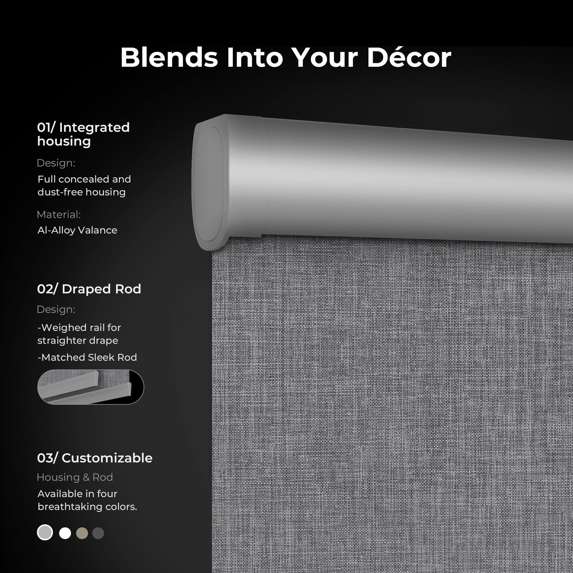 Allesin Motorized Blackout Roller Shades | Stylish Series