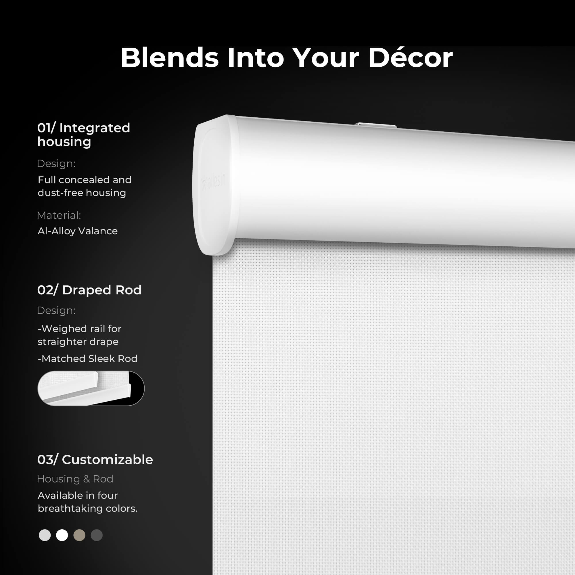 Allesin Motorized Solar Roller Shades | Stylish Series