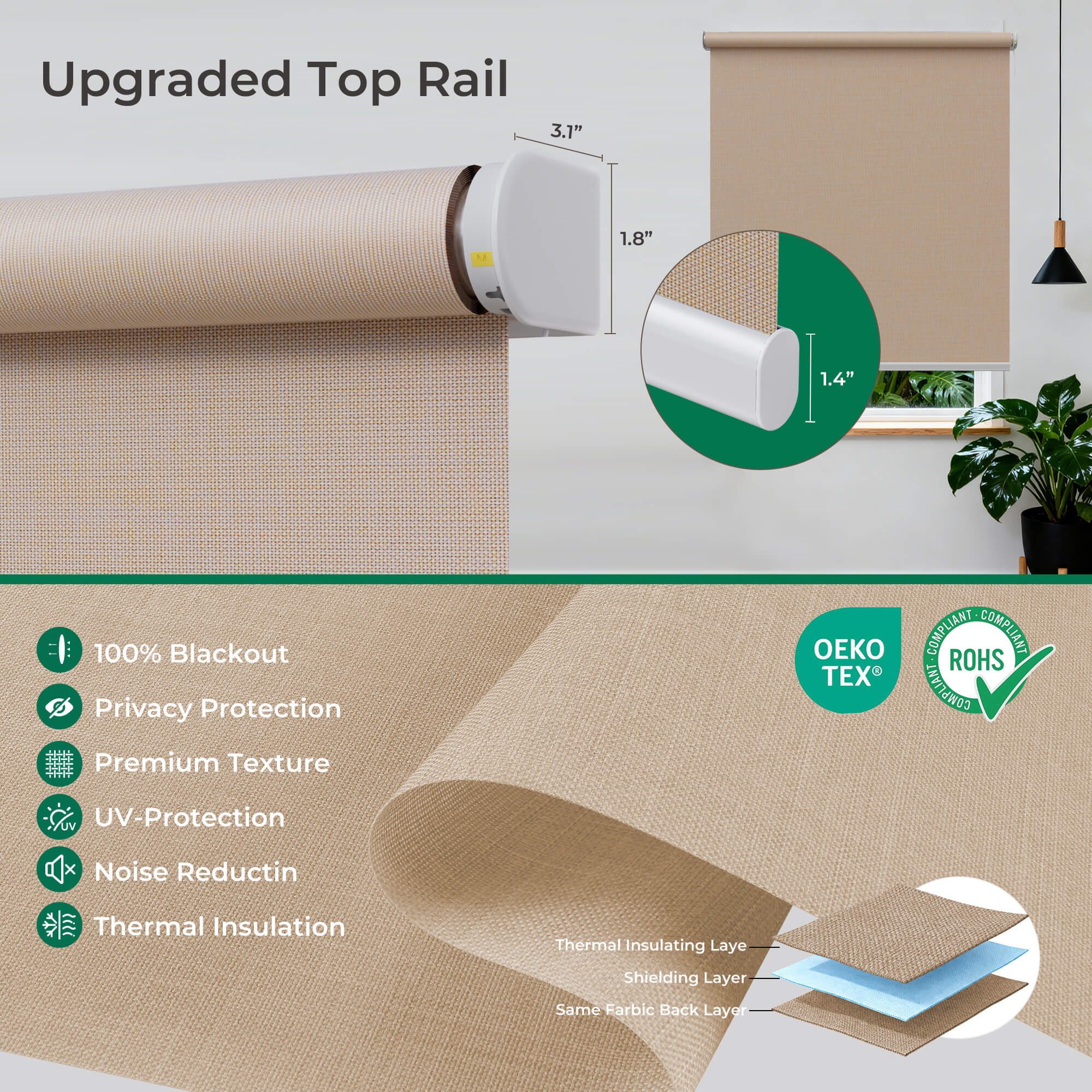 Allesin Outside Mount No-Drill Motorized Roller Shades