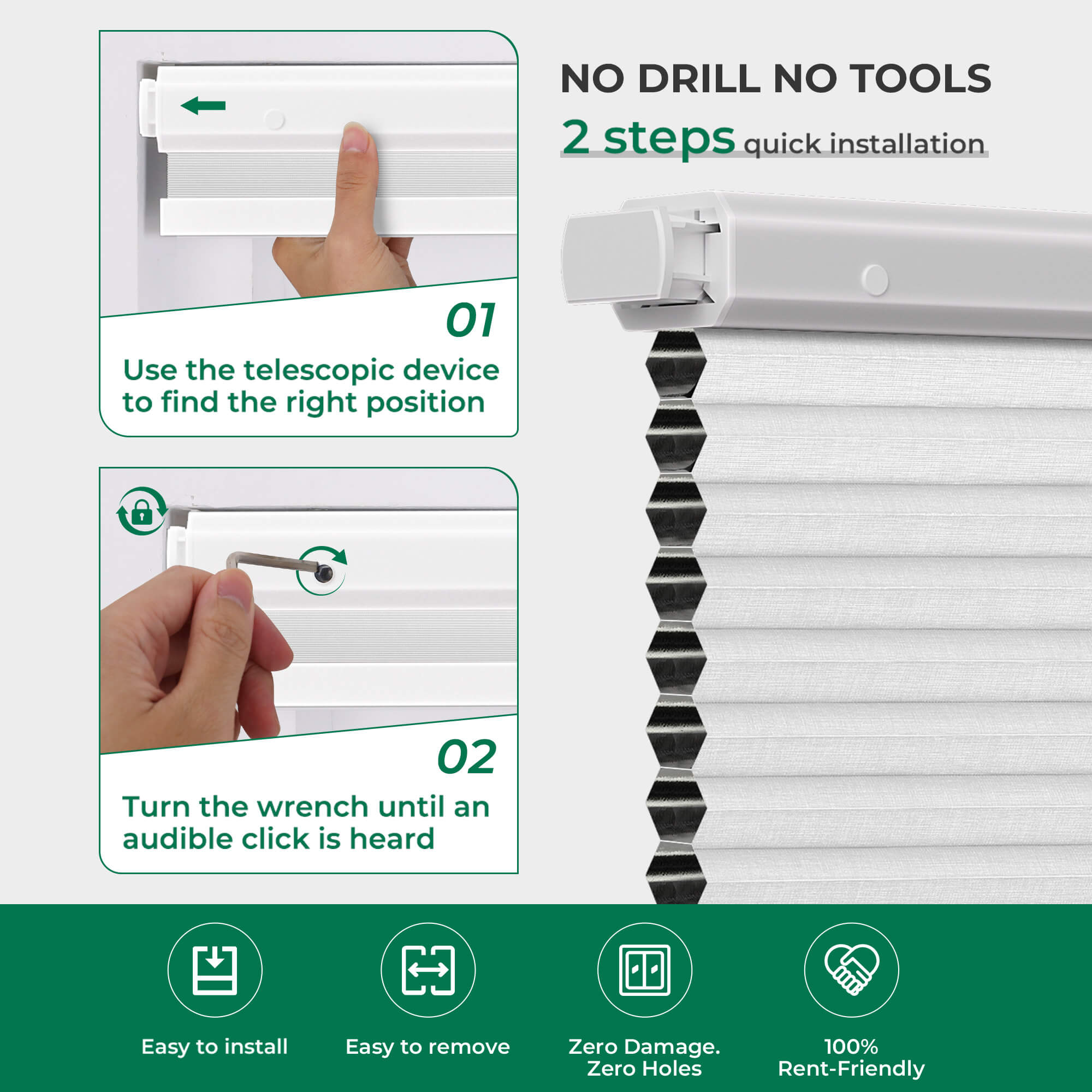 Allesin No-Drill Motorized Blackout Honeycomb Shades | Standard Sizes