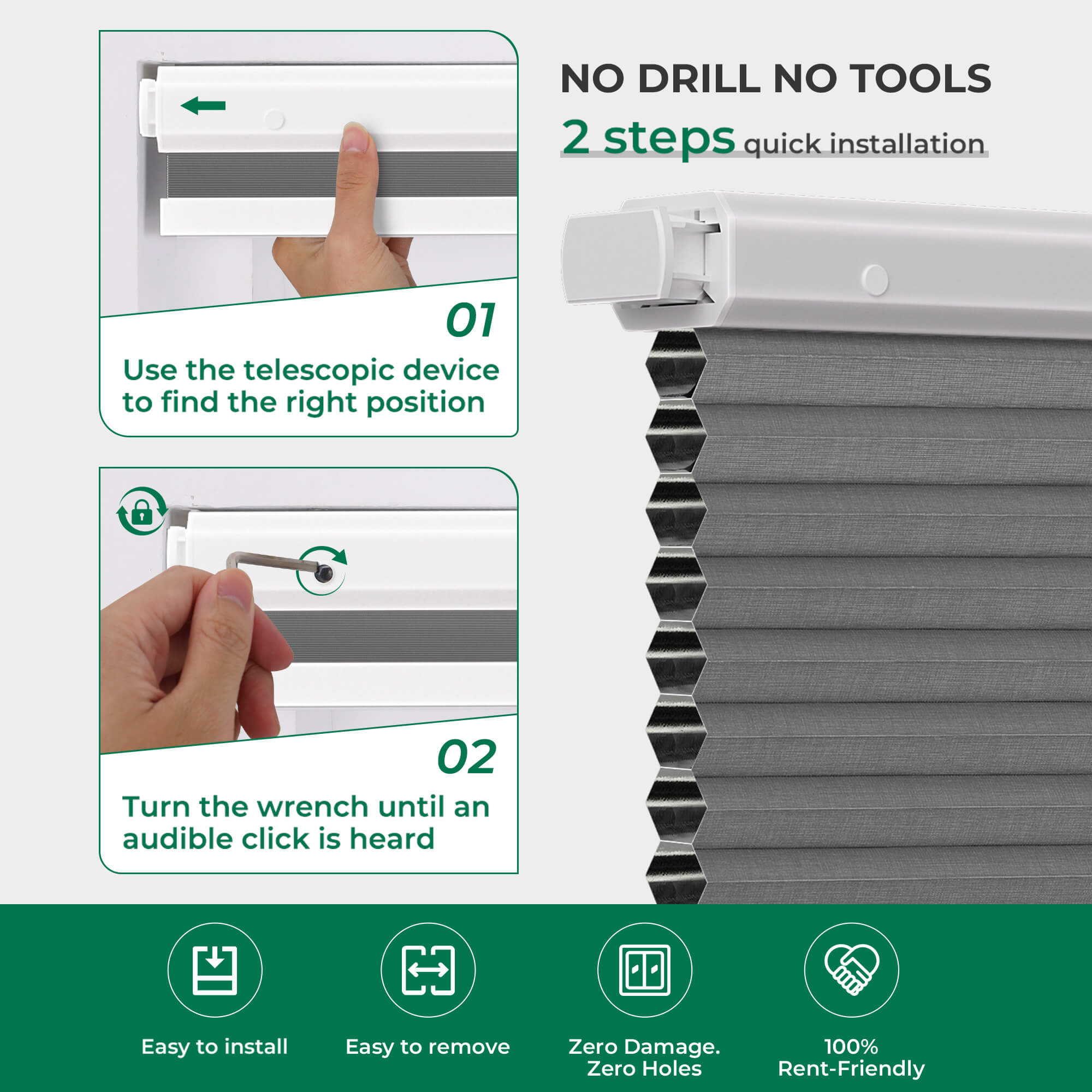 Allesin No-Drill Motorized Blackout Honeycomb Shades | Standard Sizes