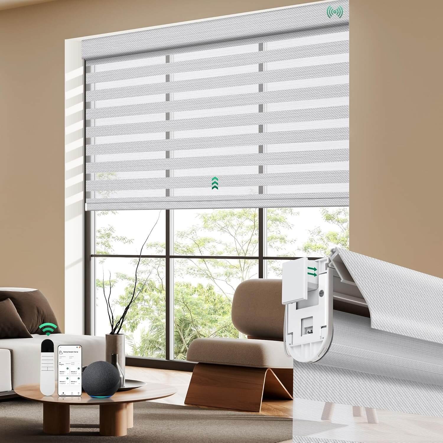 Allesin No-Drill Motorized Zebra Shades | Standard Sizes