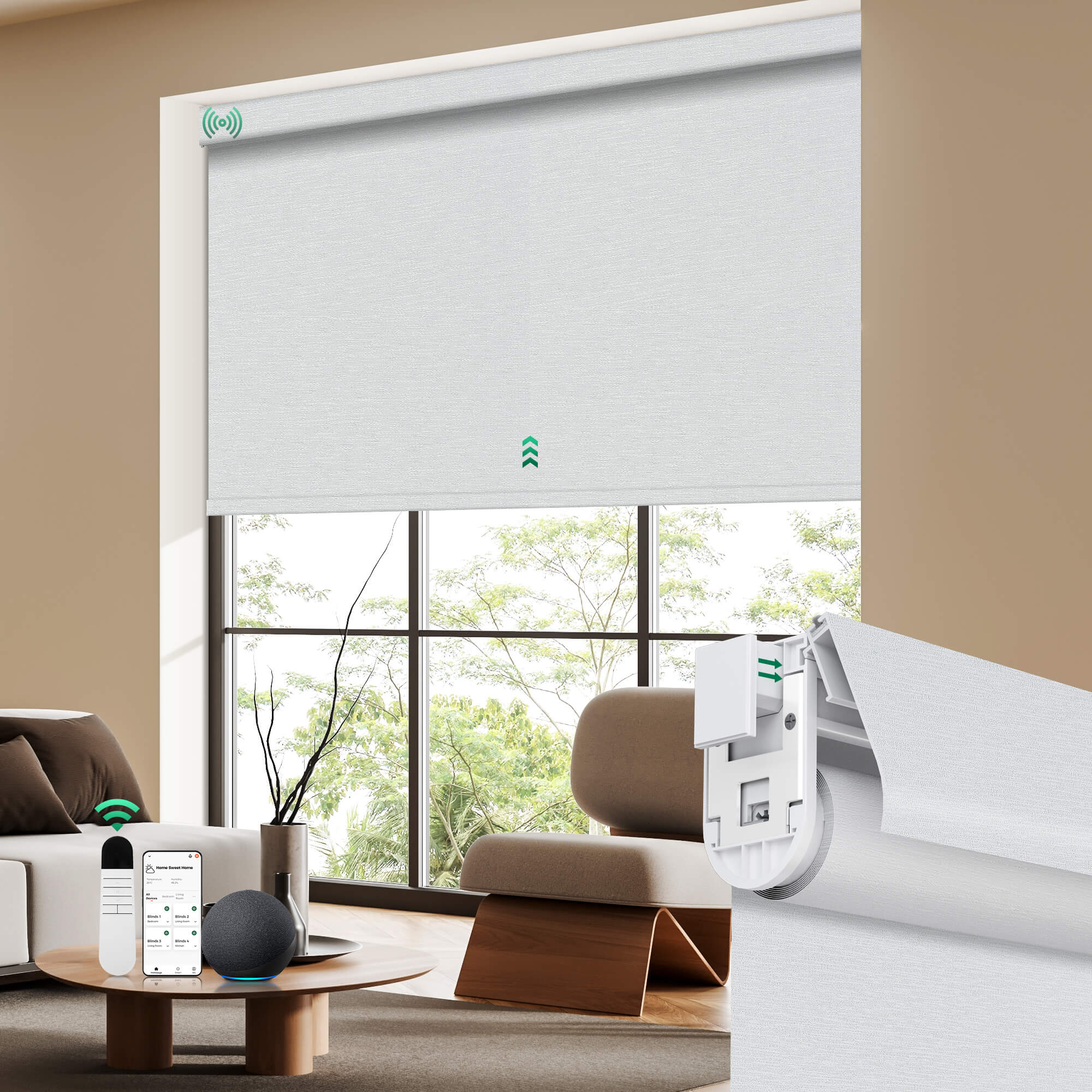 Allesin No-Drill Motorized Blackout Roller Shades | Standard Sizes