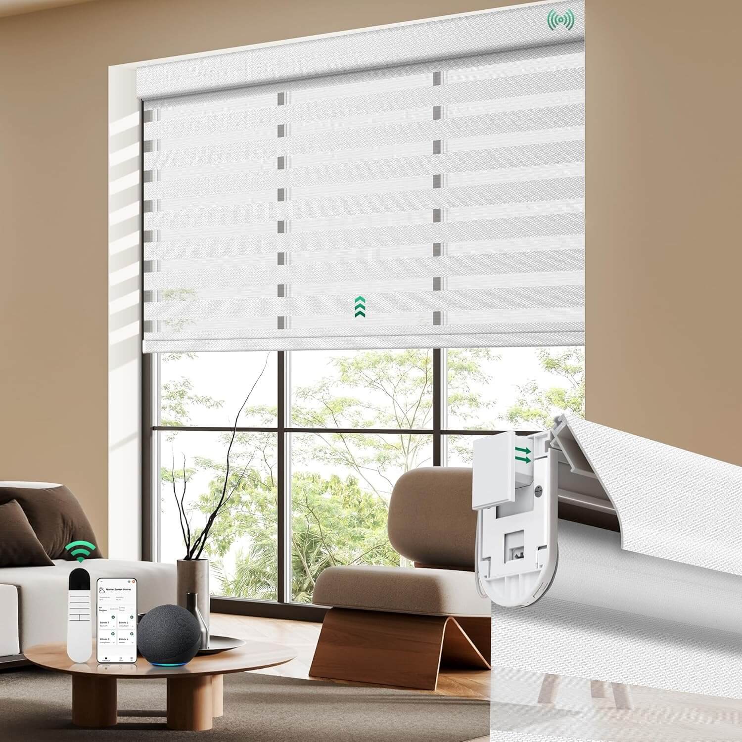 Allesin No-Drill Motorized Zebra Shades | Standard Sizes