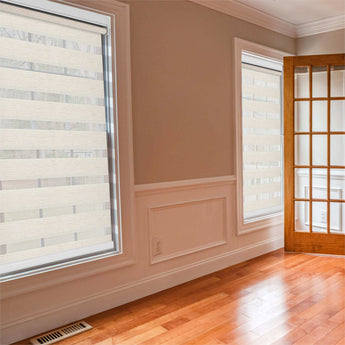 Dual roller shades for living room