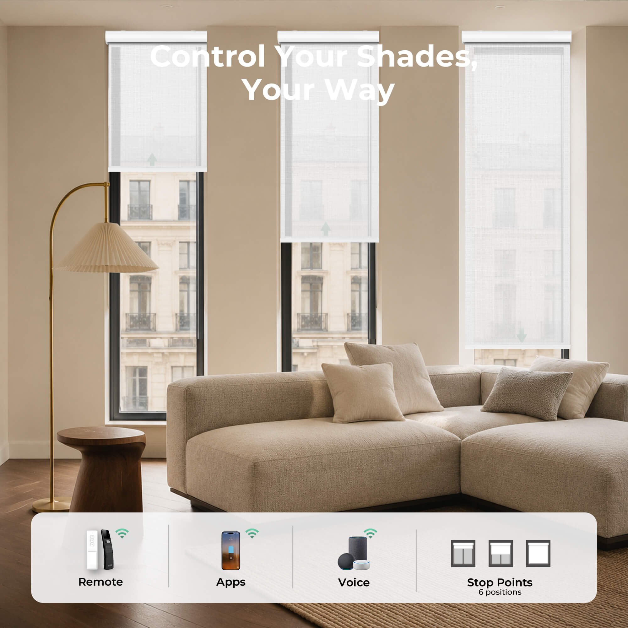 Allesin Motorized Solar Roller Shades | Stylish Series