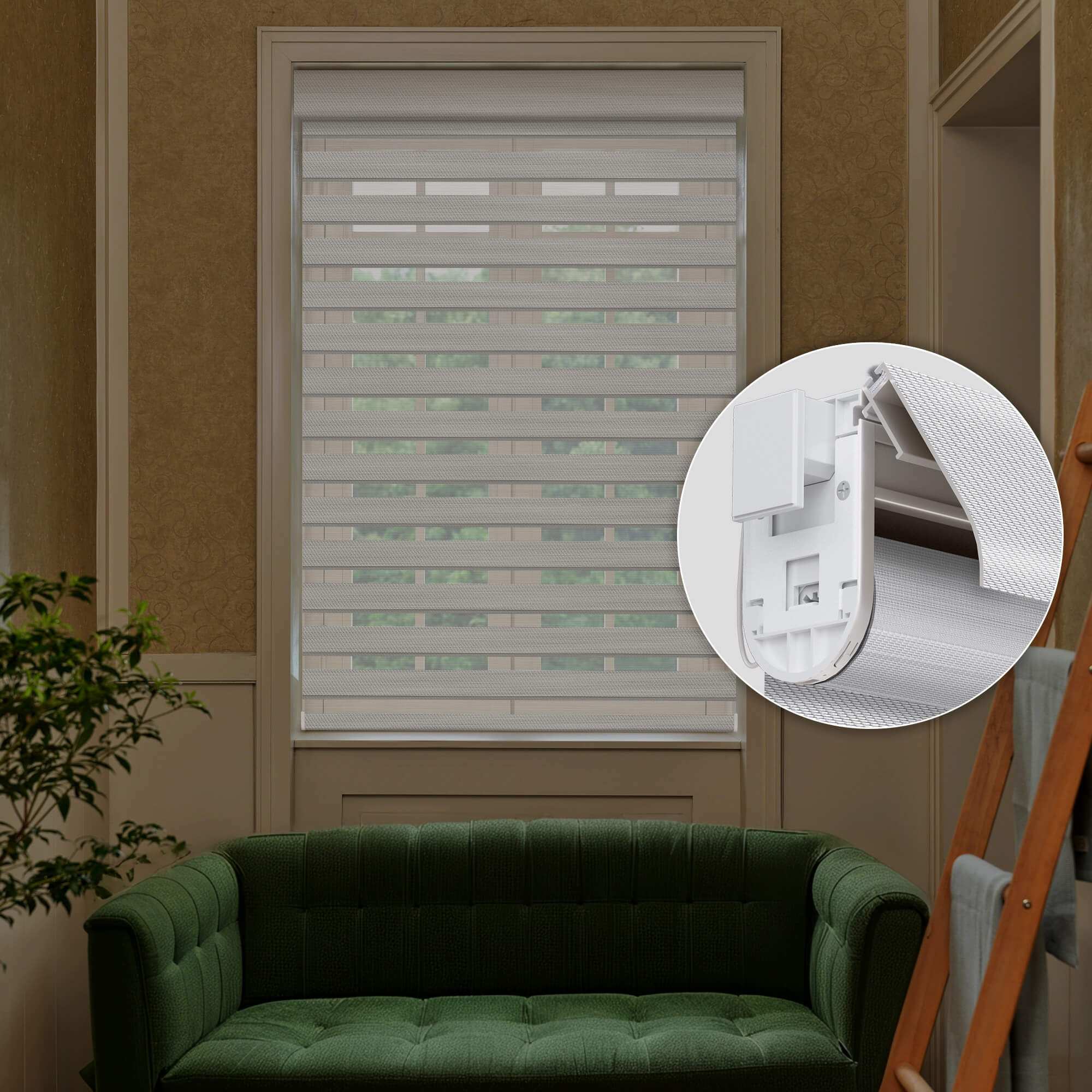 Allesin No-Drill Motorized Zebra Shades