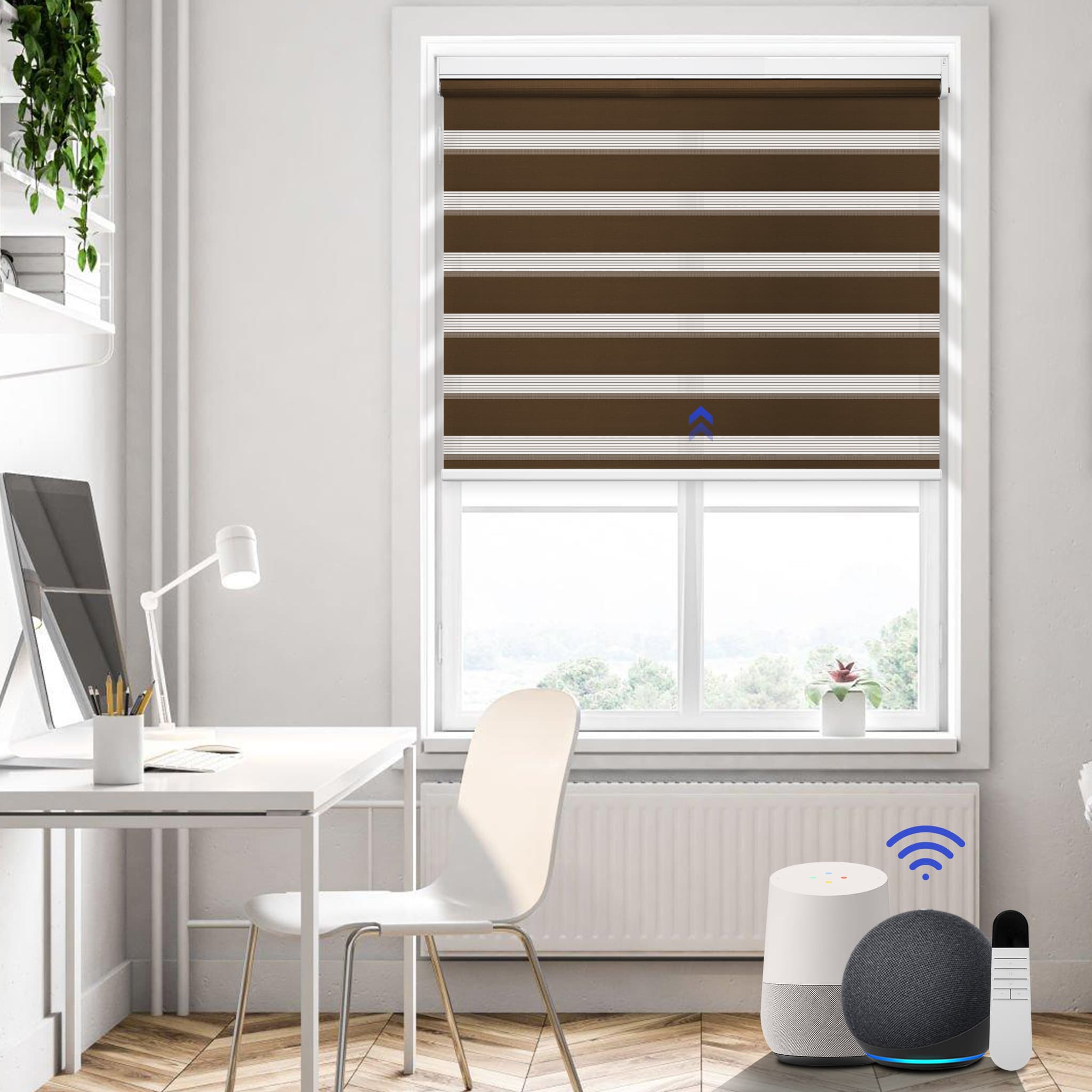 zebra motorized blinds remote control and voice control, works with smart speakers