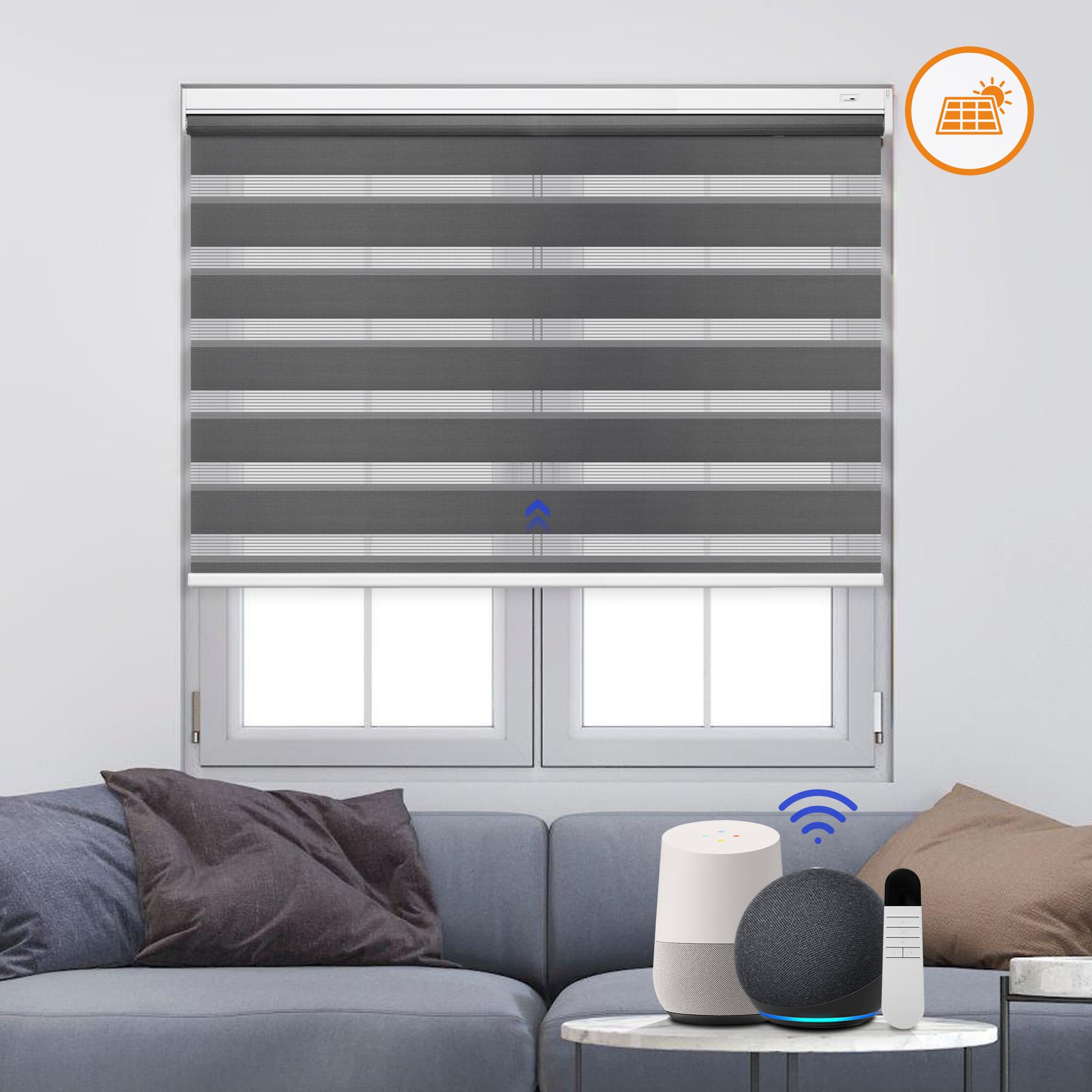 dual light-filtering modern motorized blinds with smart control