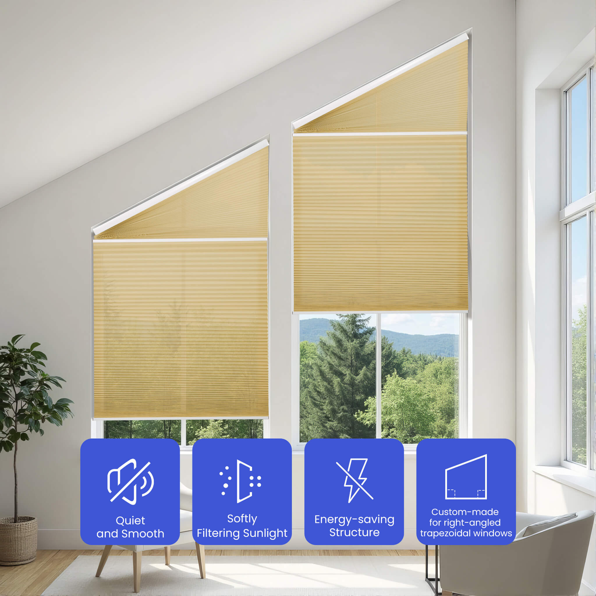 Allesin Angle Top Cellular Shades: Light Filtering