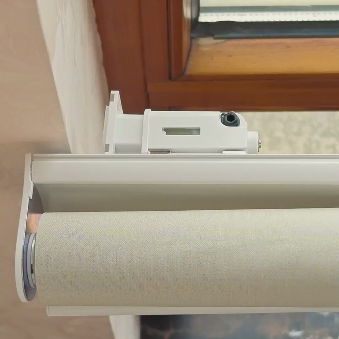 Load video: Allesin Outside Mount No-Drill Motorized Roller Shades (Pre-Order)